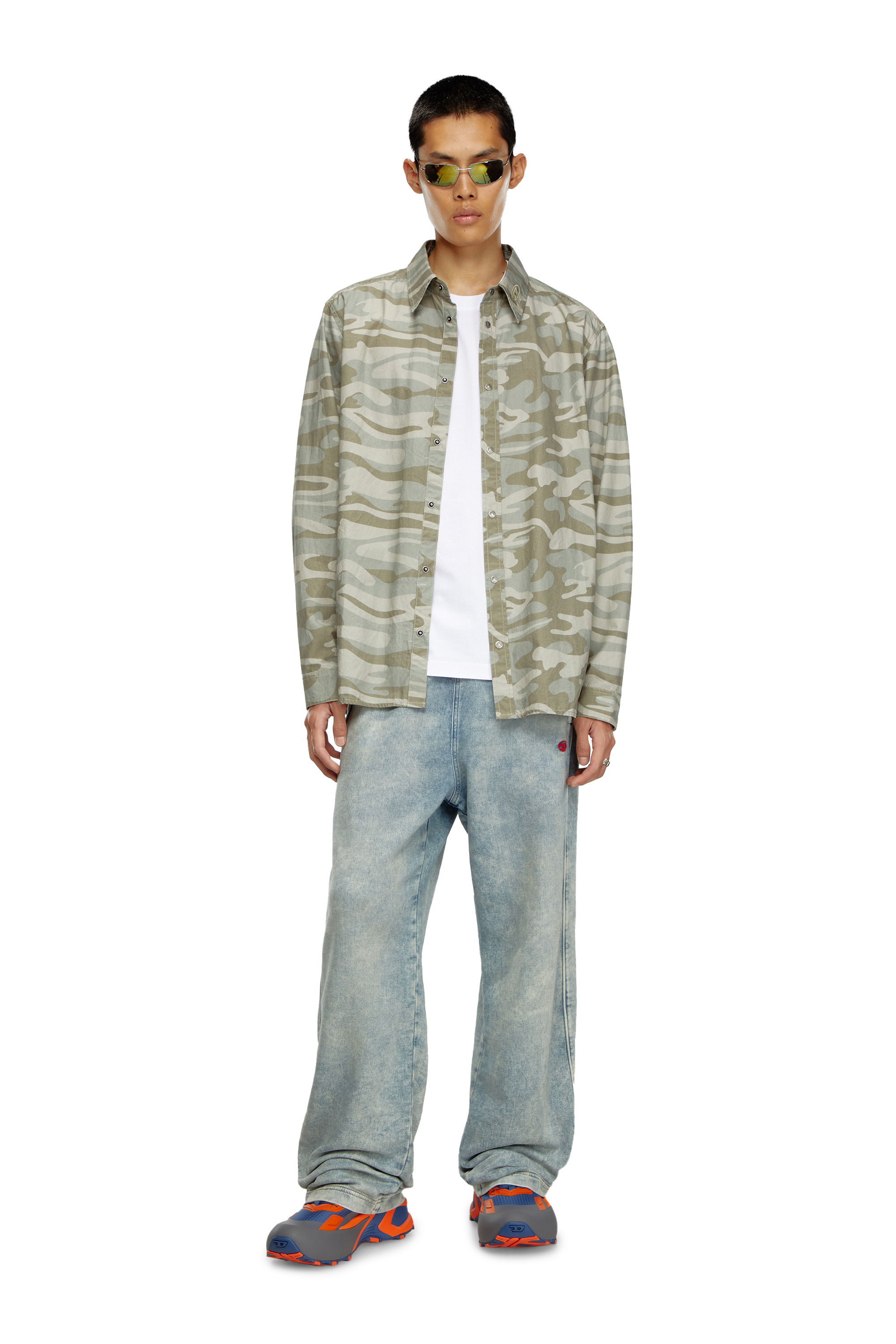 Diesel - D-CAGE RUNNER, Male's D-Cage Runner-Sneakers in TPU-trimmed ripstop in ブルー/オレンジ - 1