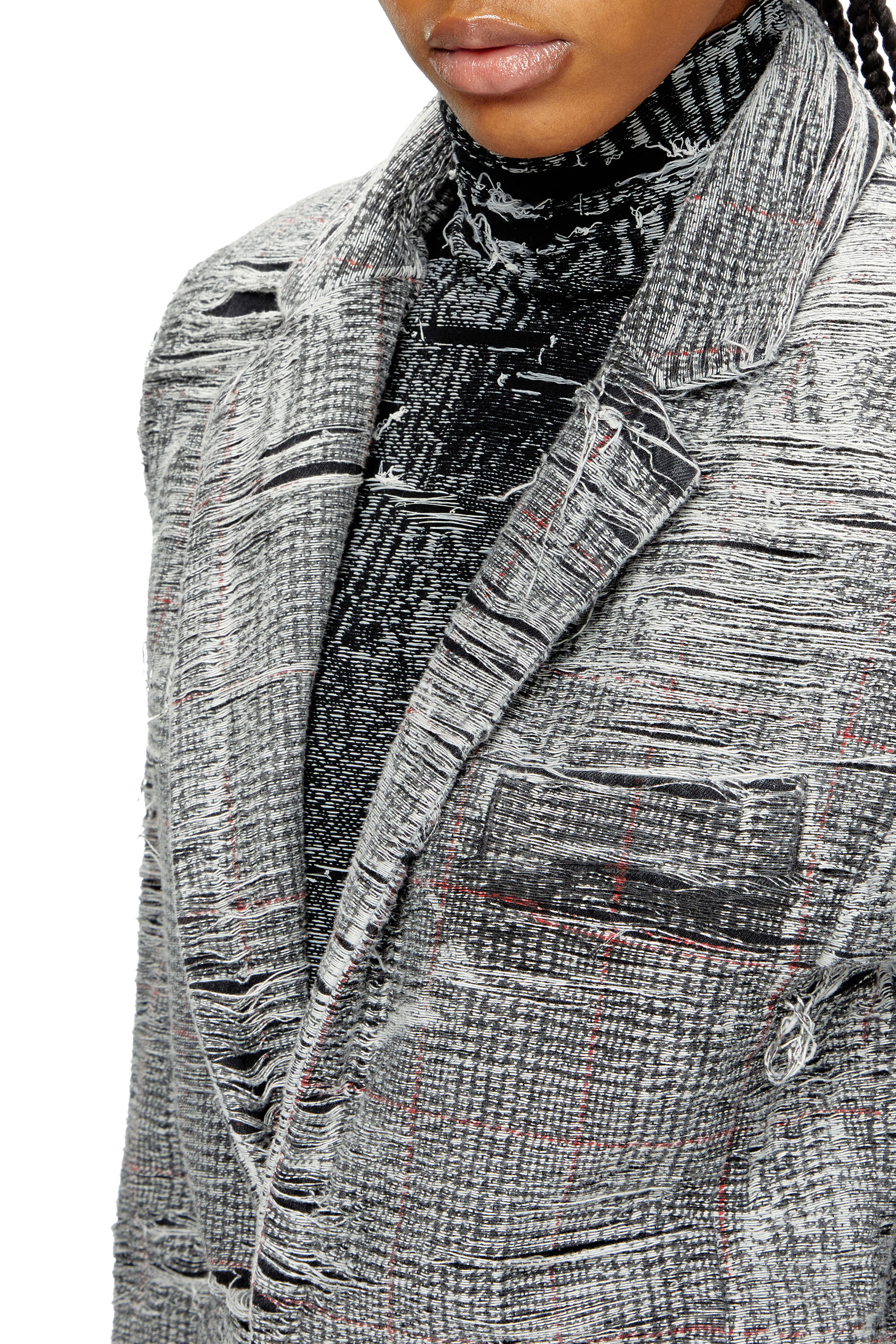 Diesel - DE-PHONIX-FSG, Female's Blazer in distressed Prince of Wales denim in グレー - 4