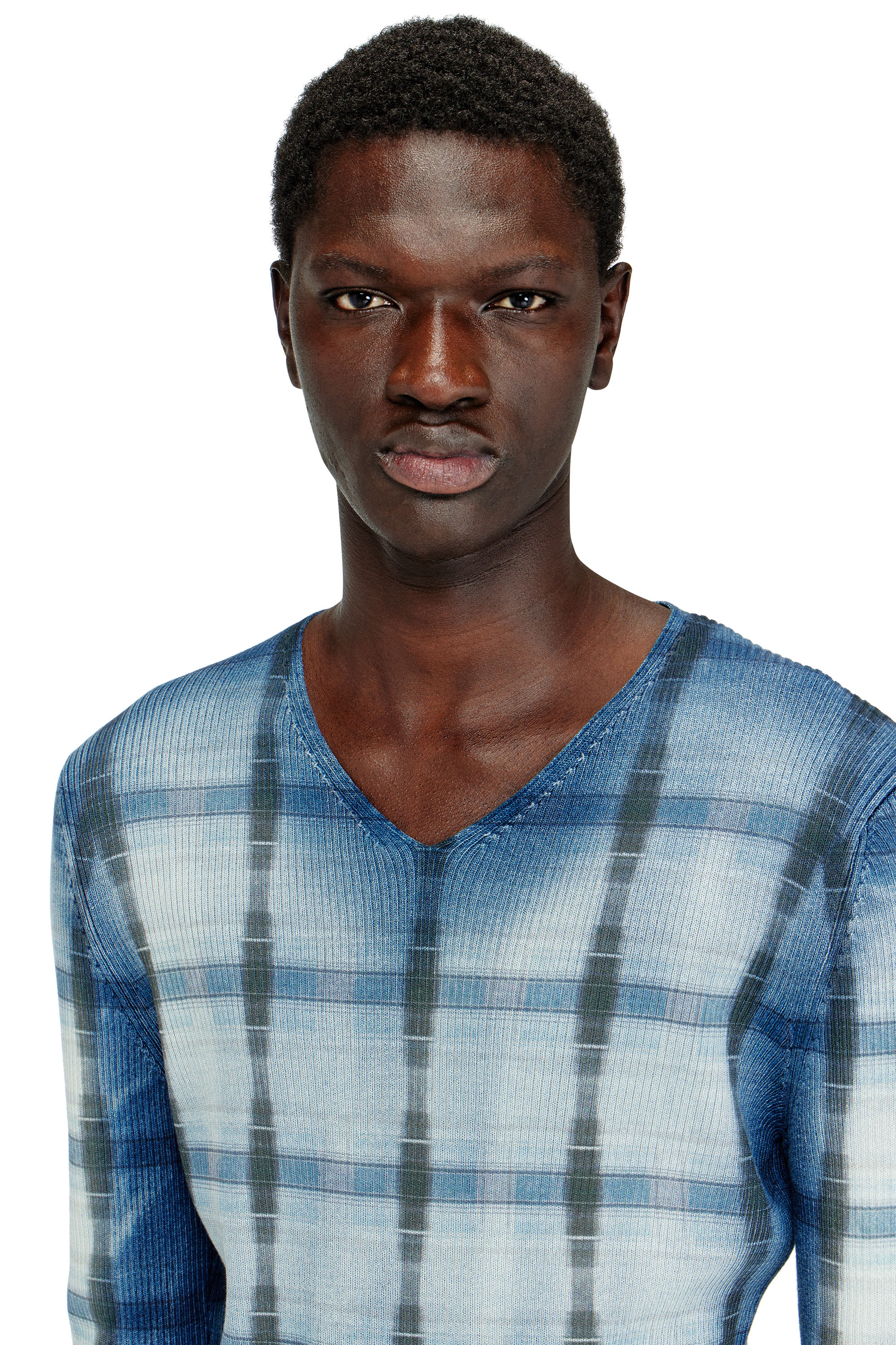 Diesel - K-EGONS, Male's Rib-knit top with check X-ray effect in ブルー - 4