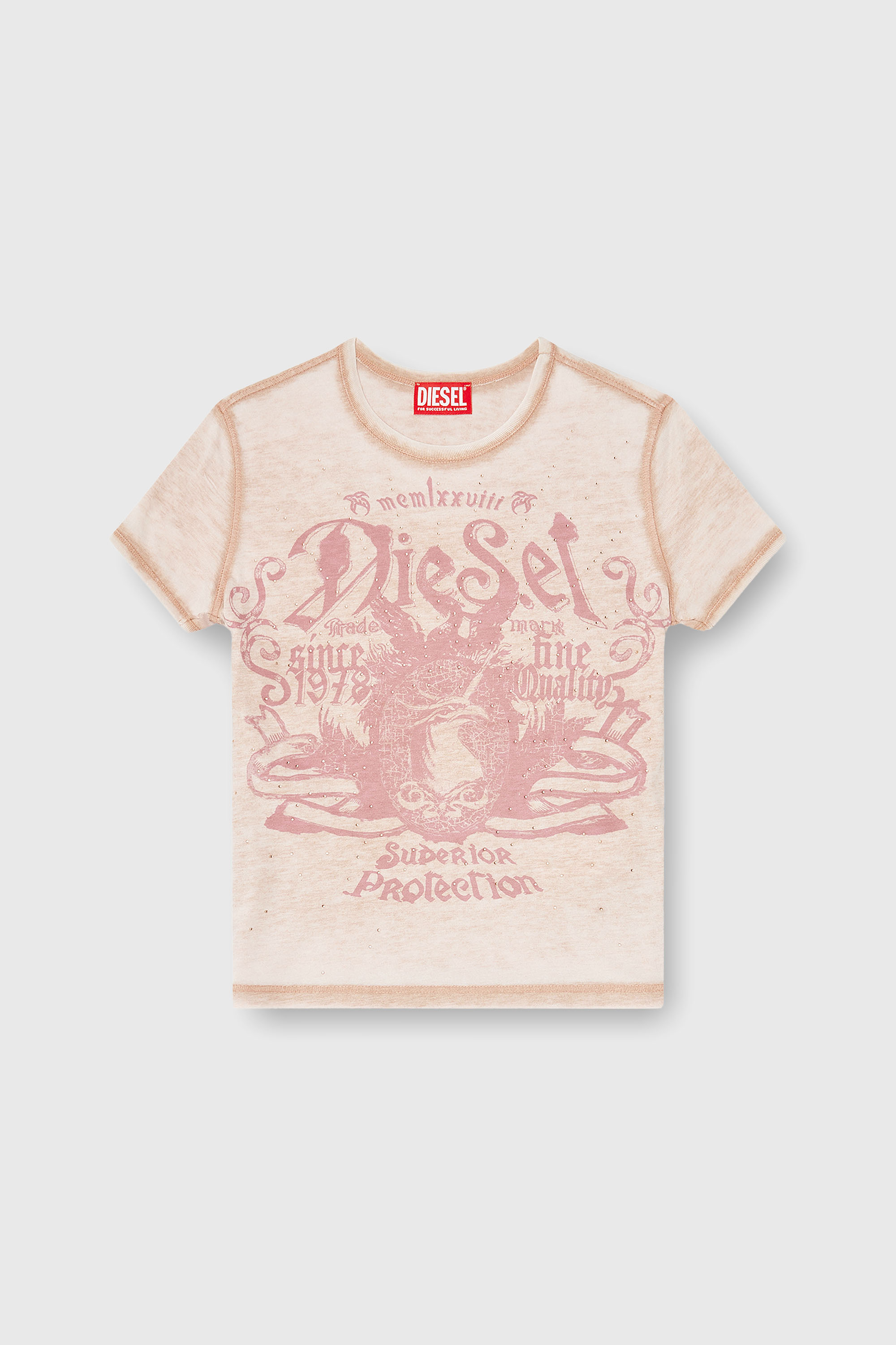 Diesel - T-UNCUTIES-LONG-AA3, Female's Tシャツ in ピンク / ホワイト - 2