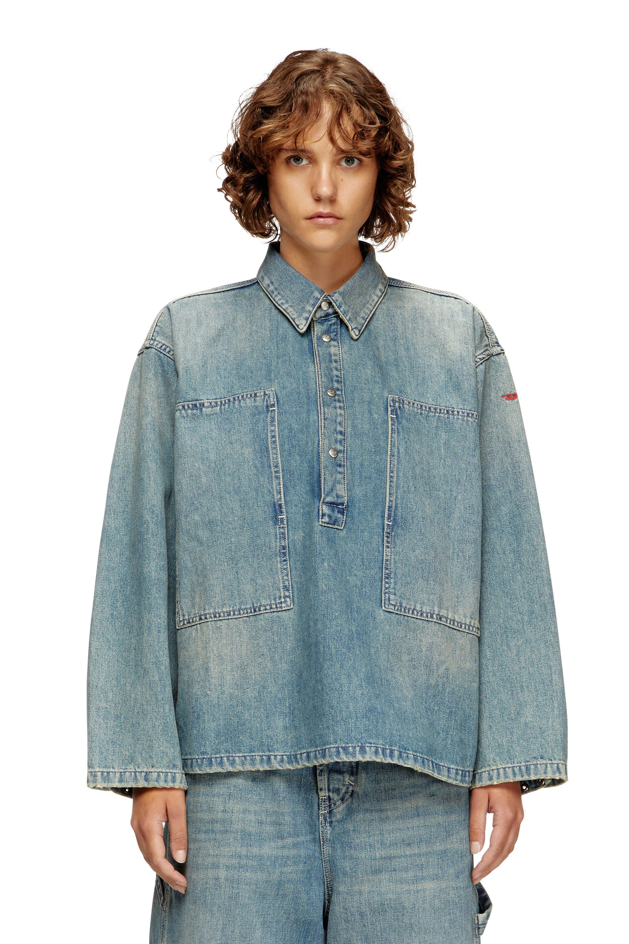 Diesel - DE-PRISS, Female's Henley top in utility-style denim in ライトブルー - 1