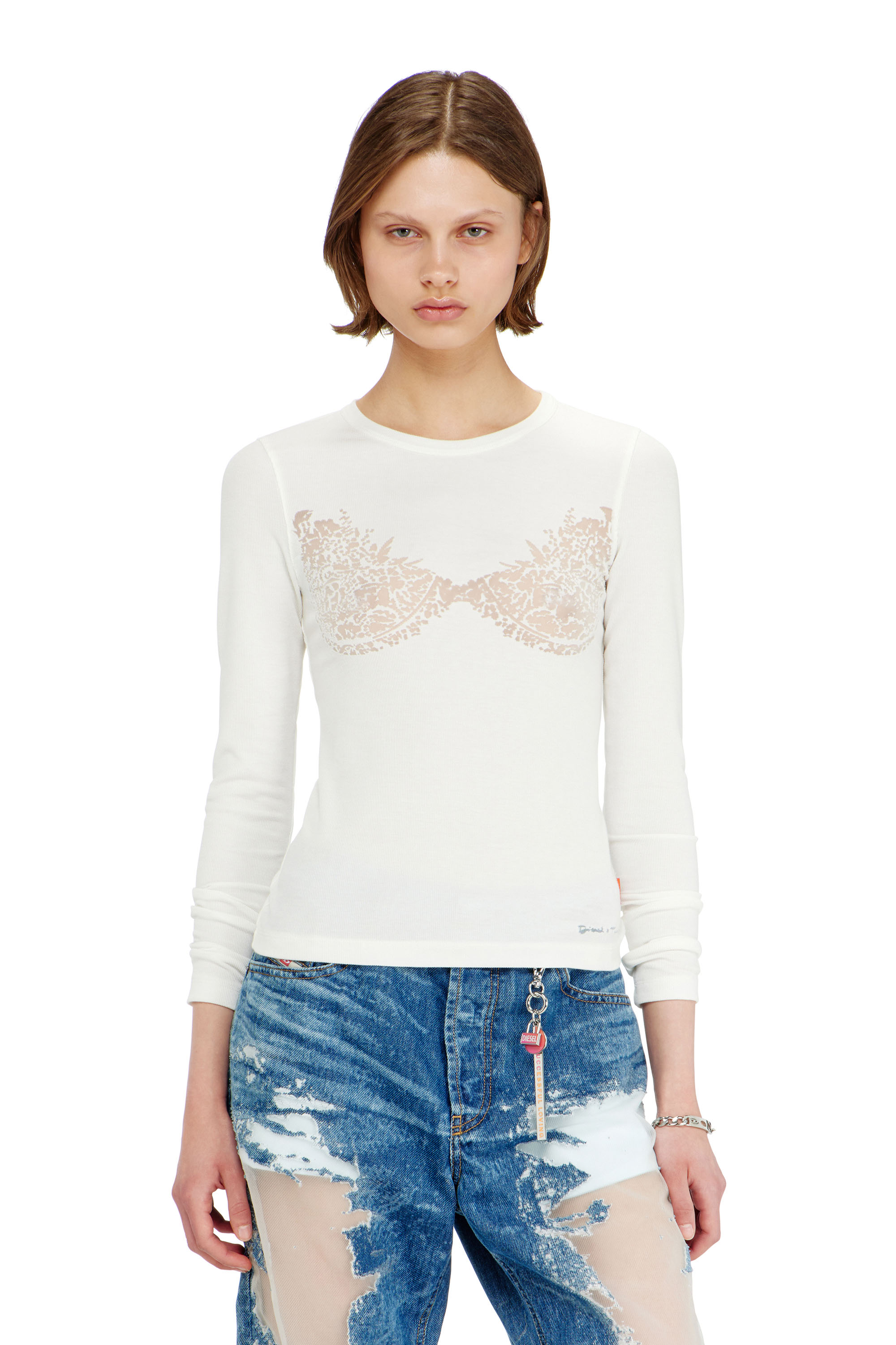 Diesel - PR-T-MOKKI-LS-R, Female's Tank top with devor&eacute; lace effect in ホワイト - 3