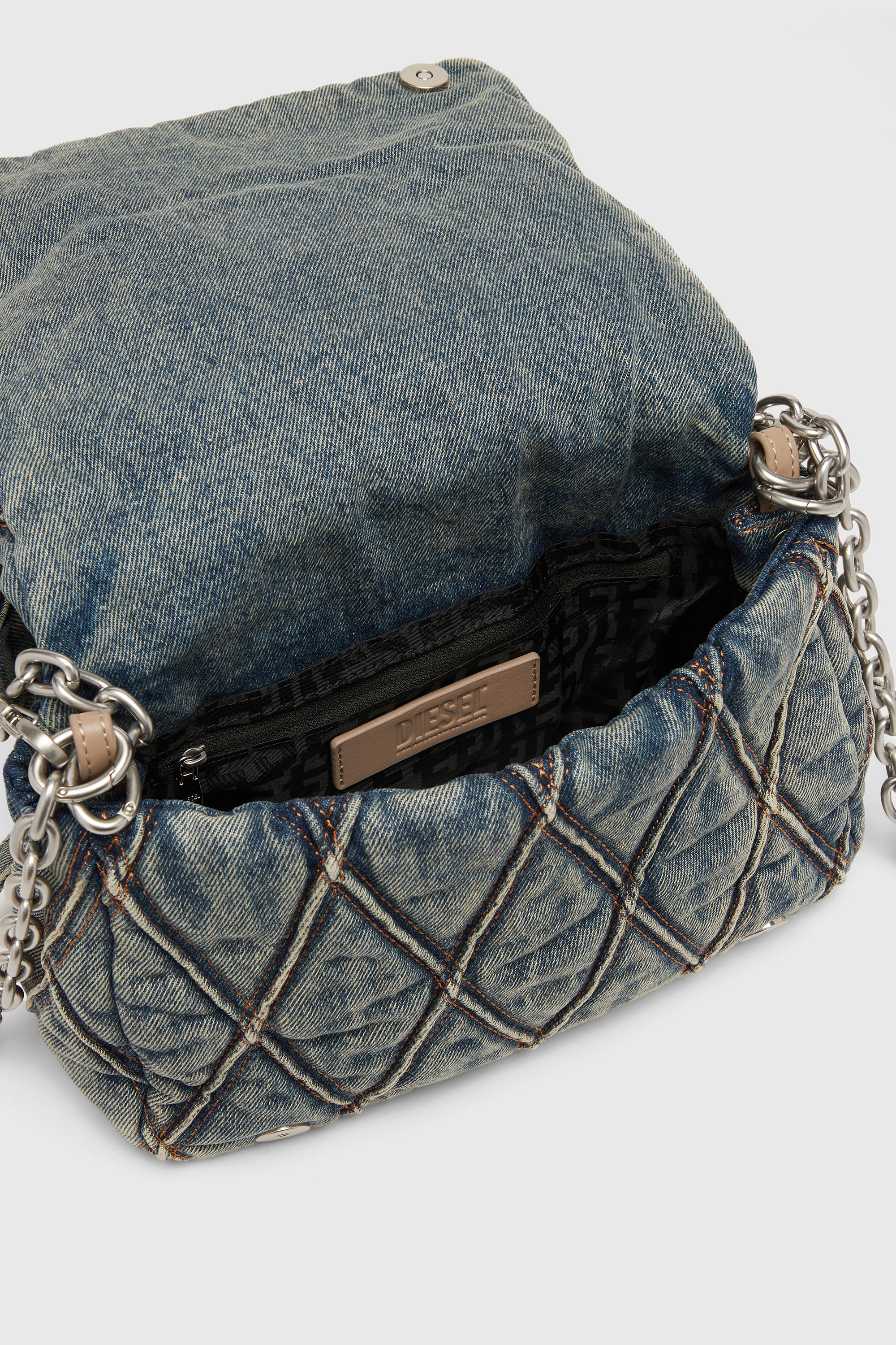 Diesel - CHARM-D SHOULDER M, Female's デニムキルティングショルダーバッグM in ミディアムブルー - 4