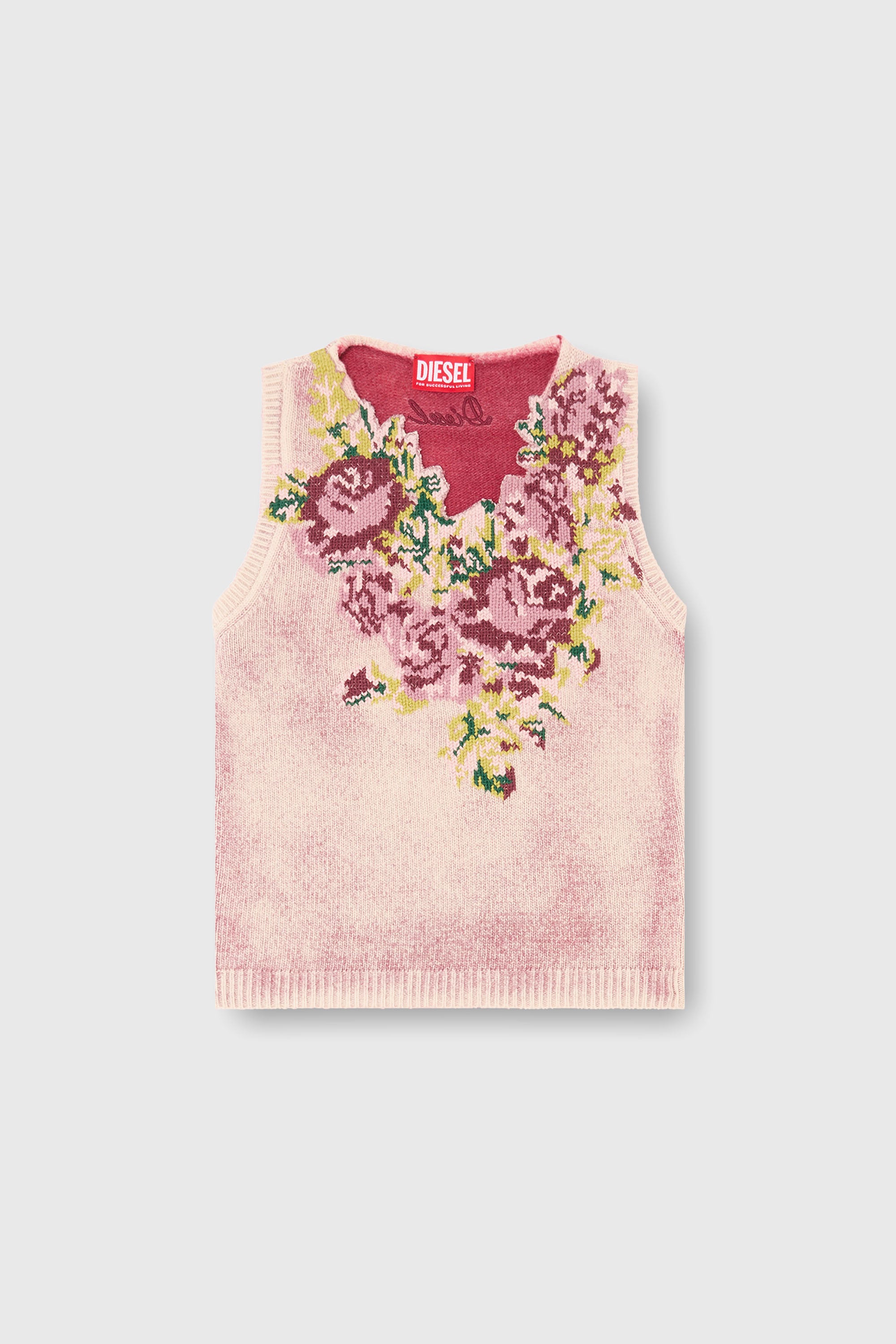 Diesel - M-RARIS, Female's Knit vest in floral wool-blend knit in ピンク / ホワイト - 2