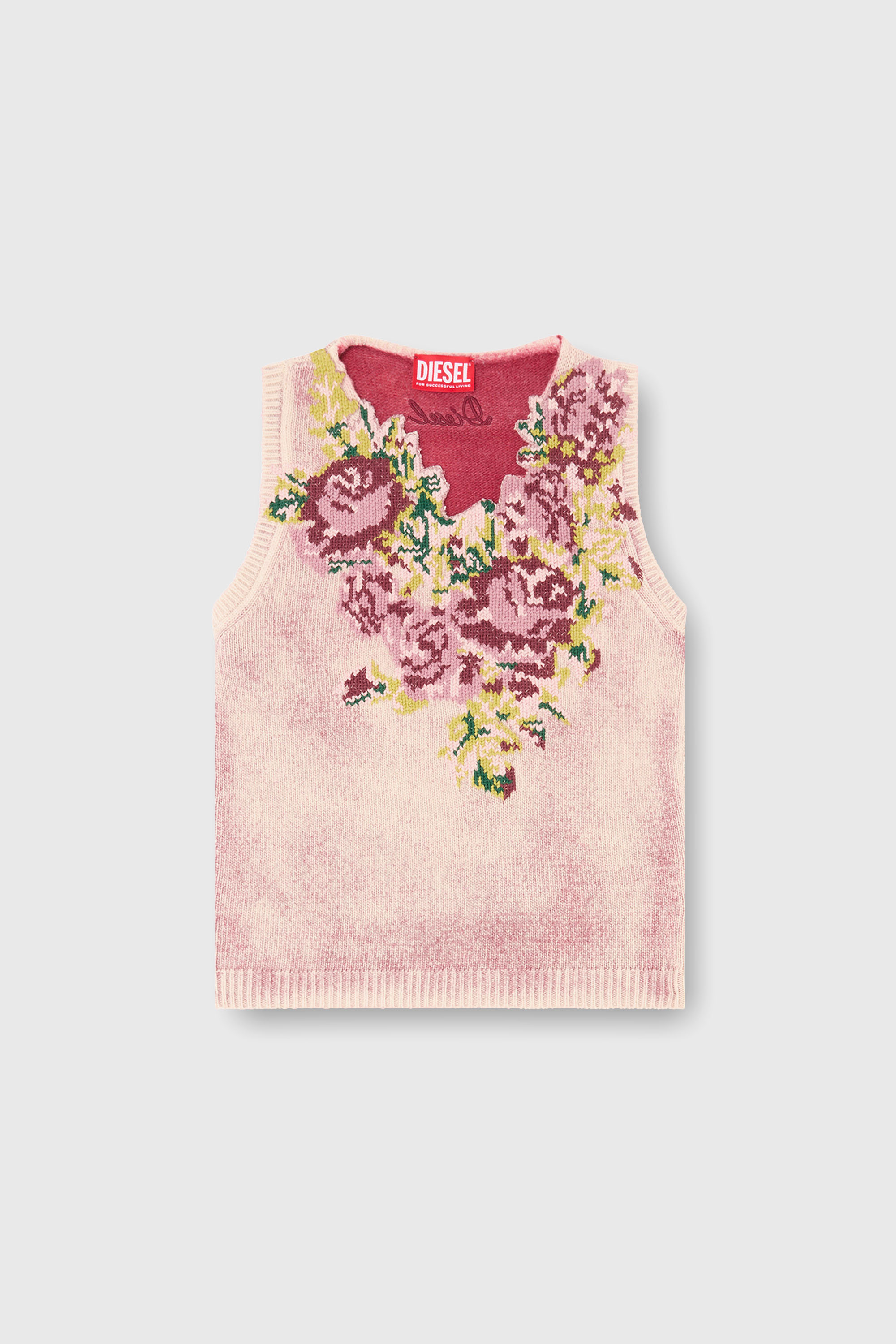 Diesel - M-RARIS, Female's Knit vest in floral wool-blend knit in ピンク / ホワイト - 2