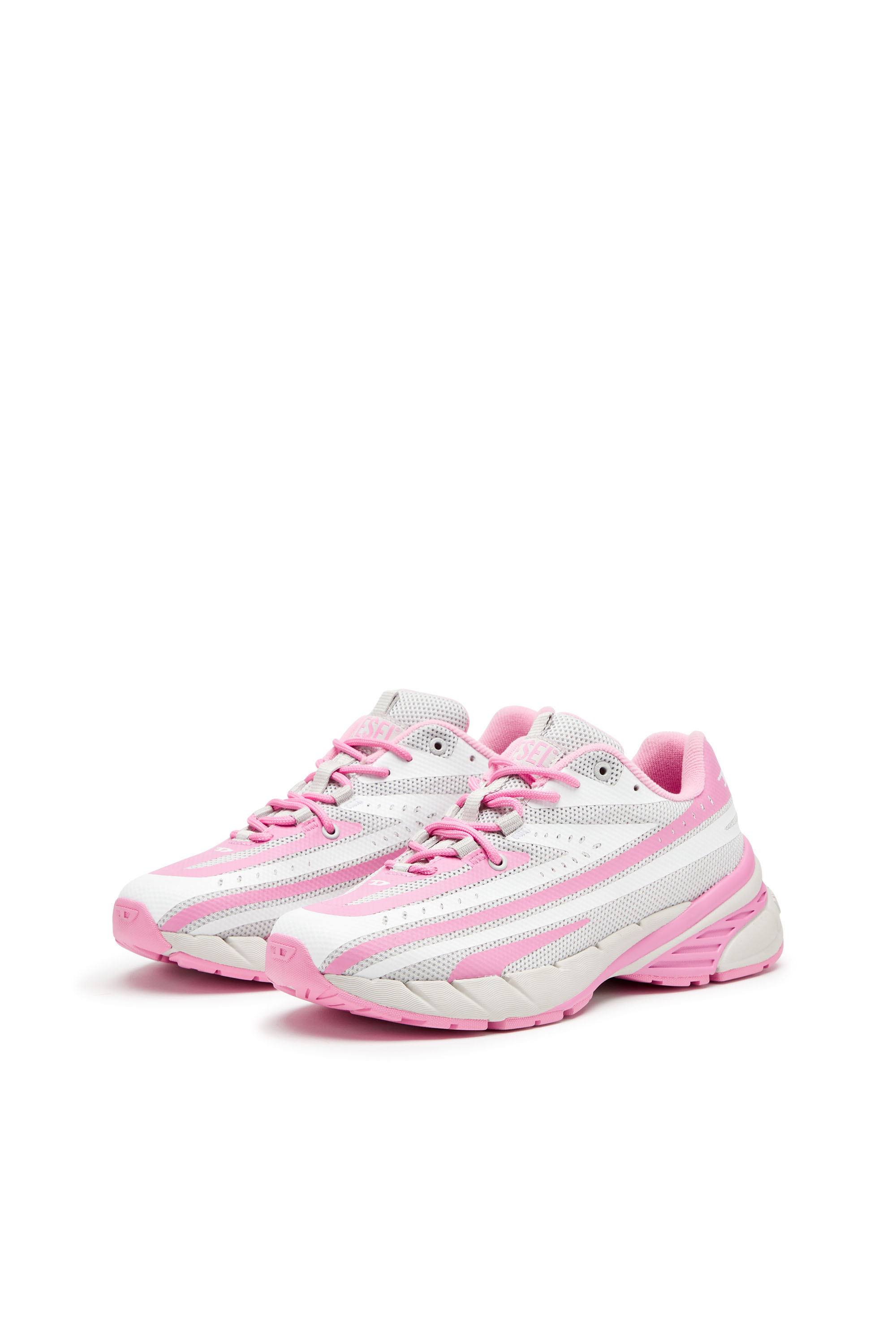 Diesel - D-AIRSPEED LOW W, Female's D-Airspeed Low-Striped sneakers in coated mesh in ピンク/ホワイト - 9