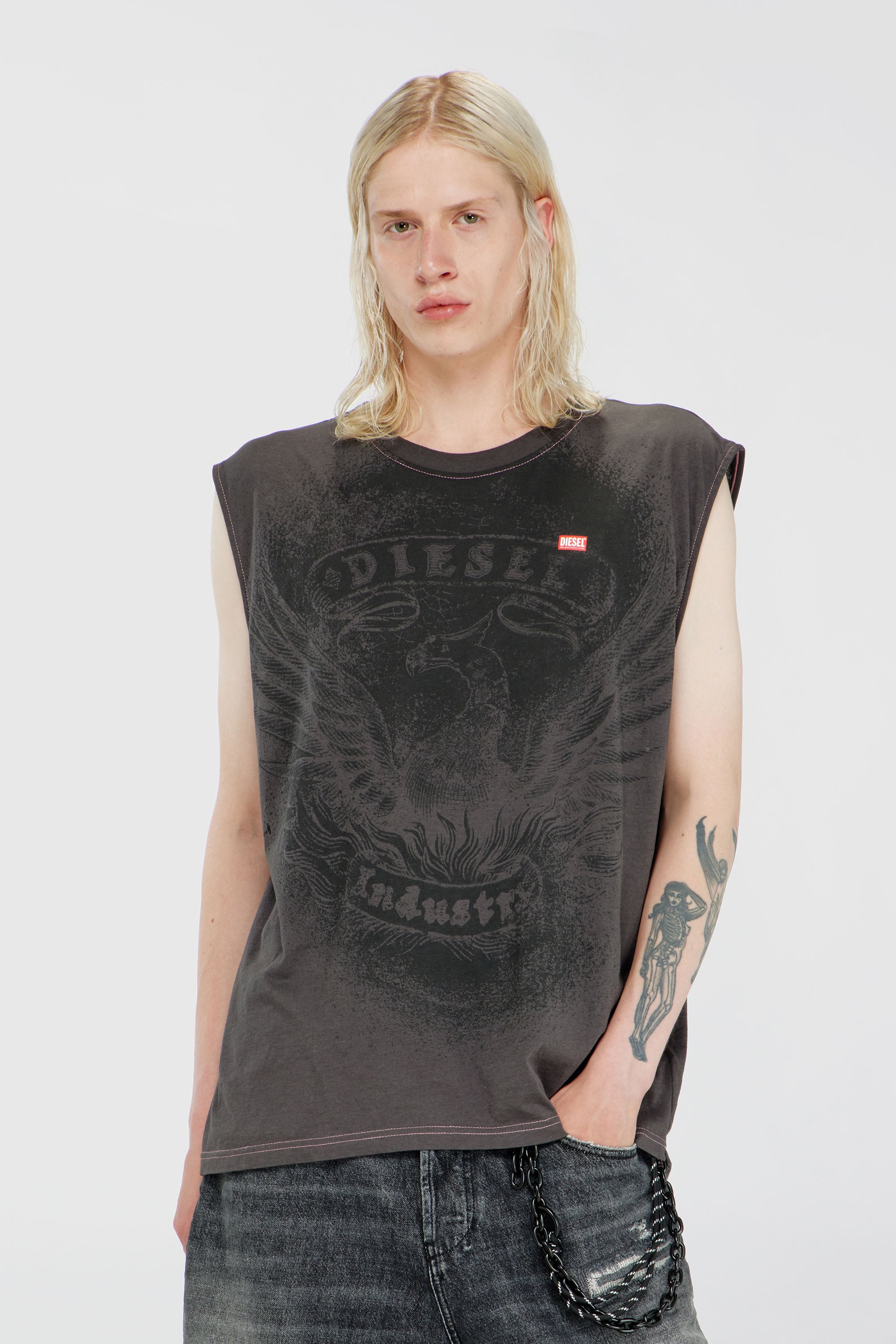 Diesel - T-BOXT-SL-NOTCH, Male's スリーブレストップ in ダークグレー - 1
