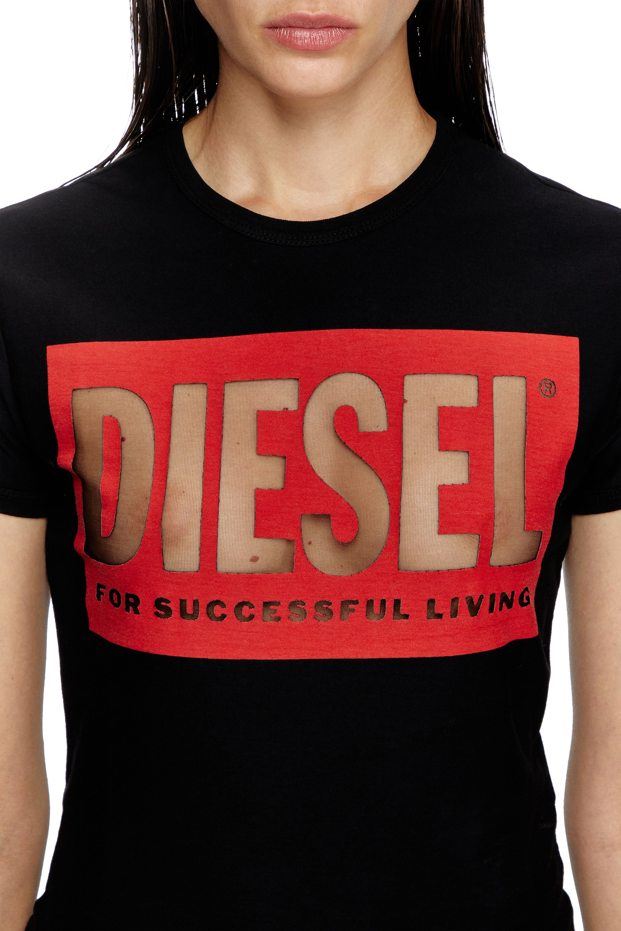 Diesel - T-MALUN, Female's T-shirt with devoré Biscotto logo in ブラック - 5
