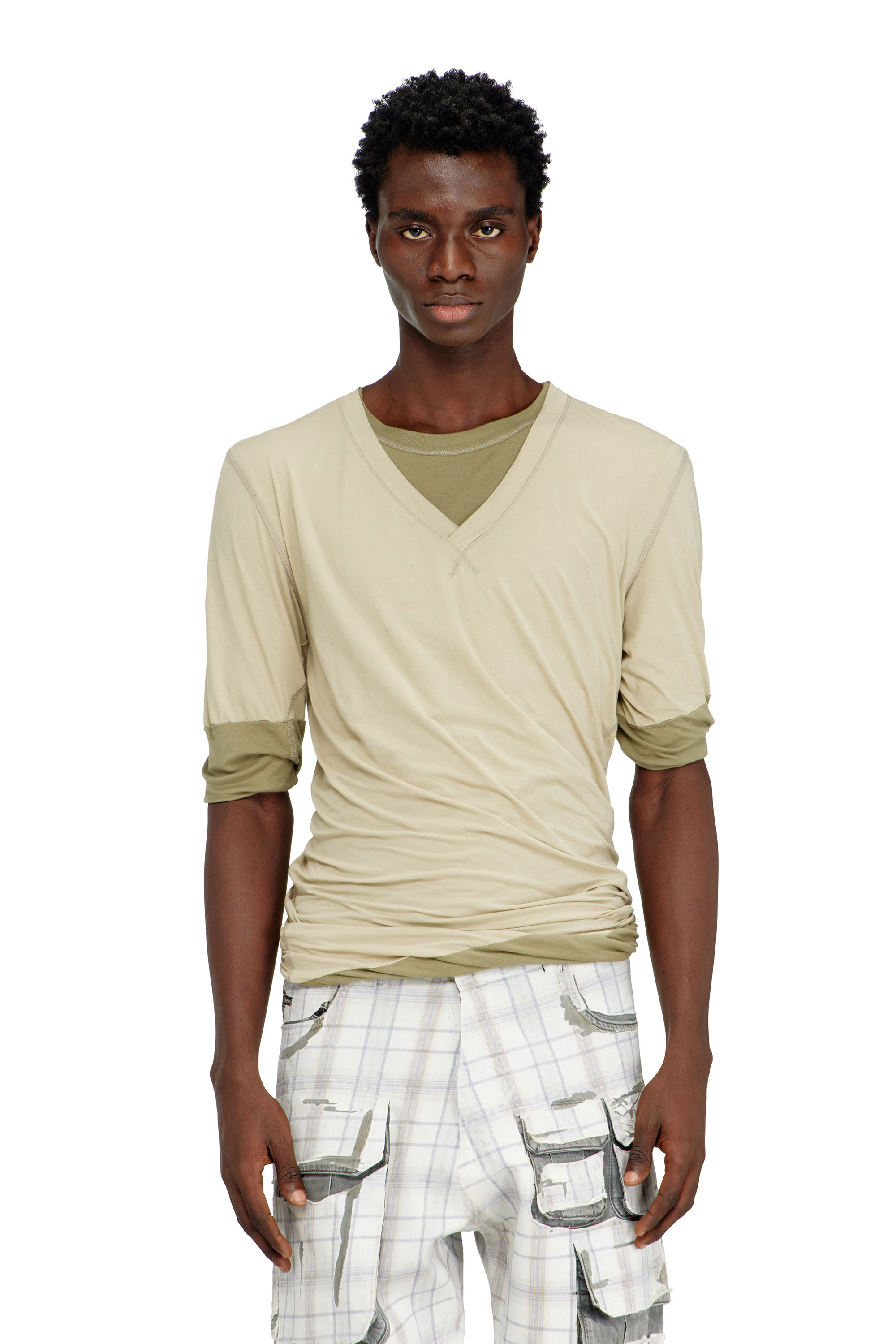 Diesel - T-MOODY-PLAIN, Male's Twisted double-layer top in グリーン - 3