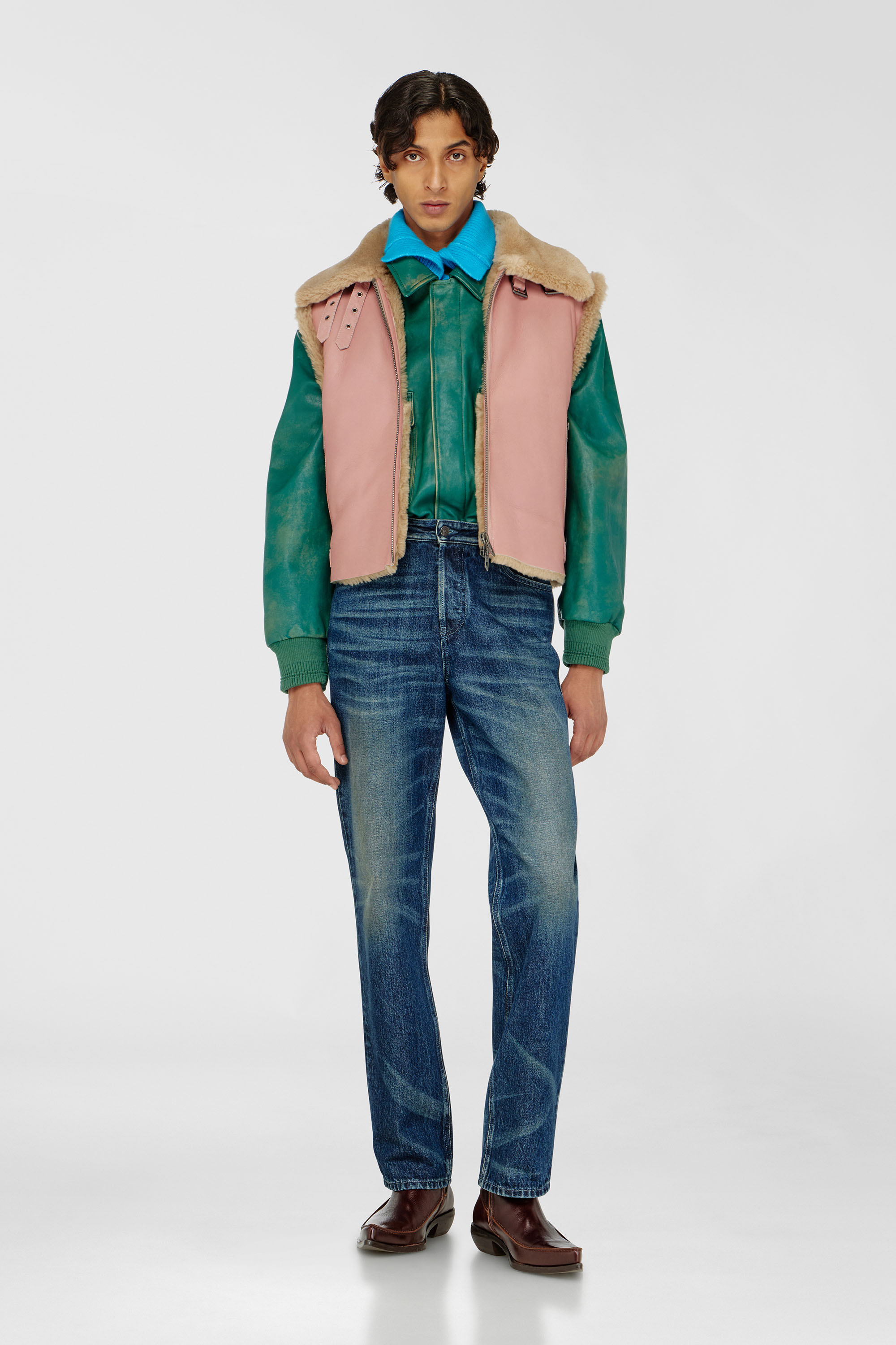 Diesel - L-HONT, Male's Shearling leather vest in ピンク / ホワイト - 2