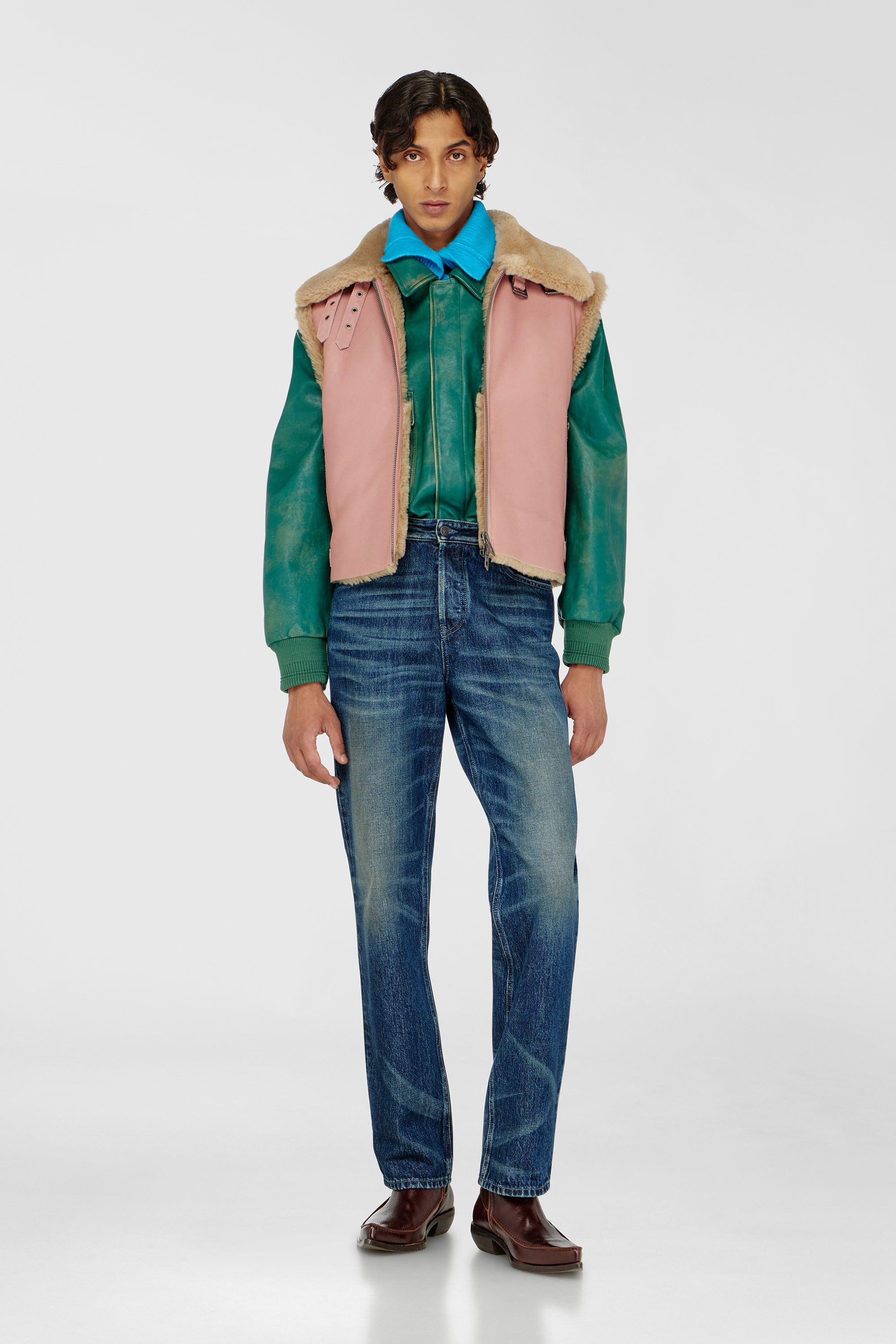 Diesel - L-HONT, Male's Shearling leather vest in ピンク / ホワイト - 1