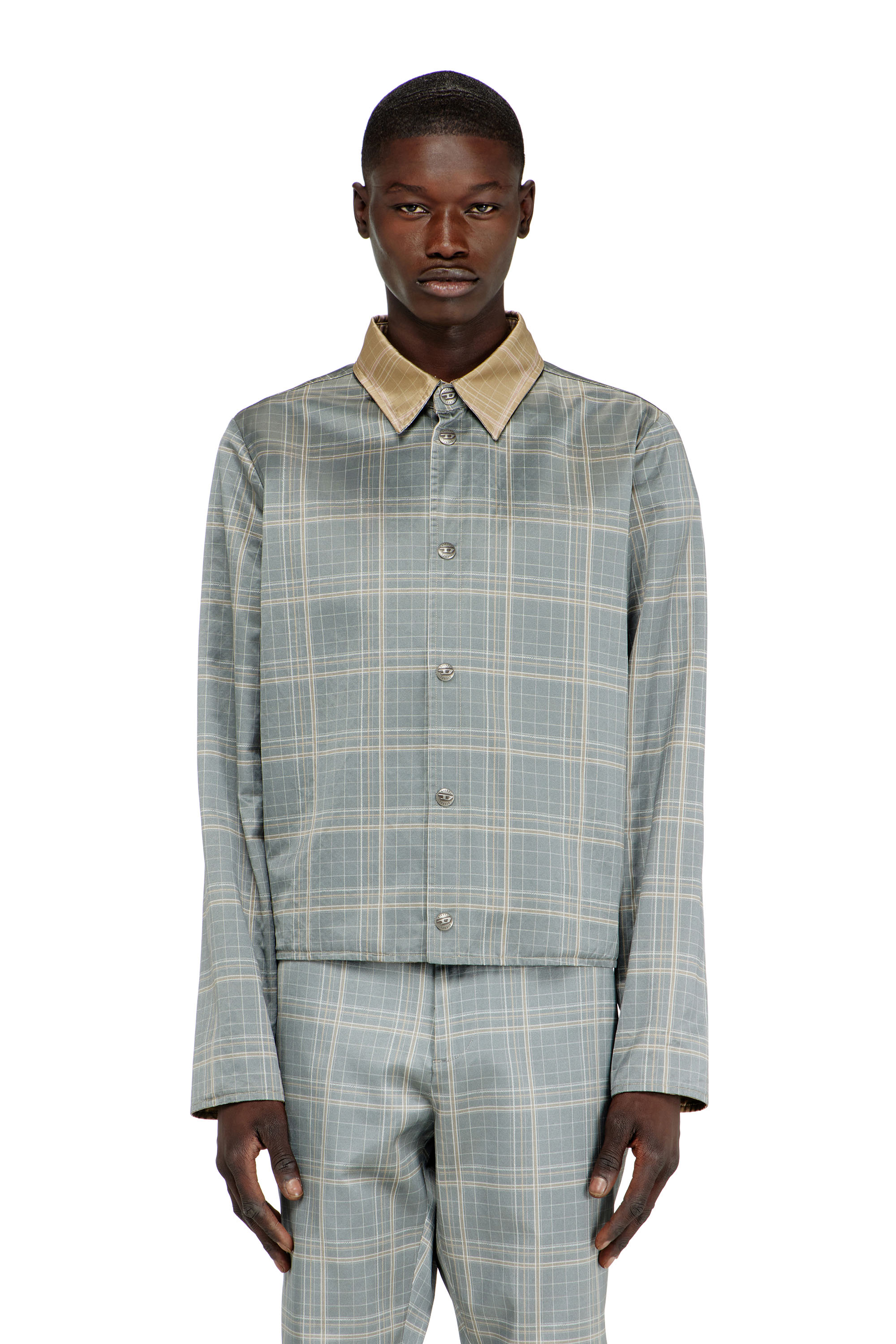 Diesel - J-CONS, Male's Reversible jacket in check-print duchesse satin in null - 2