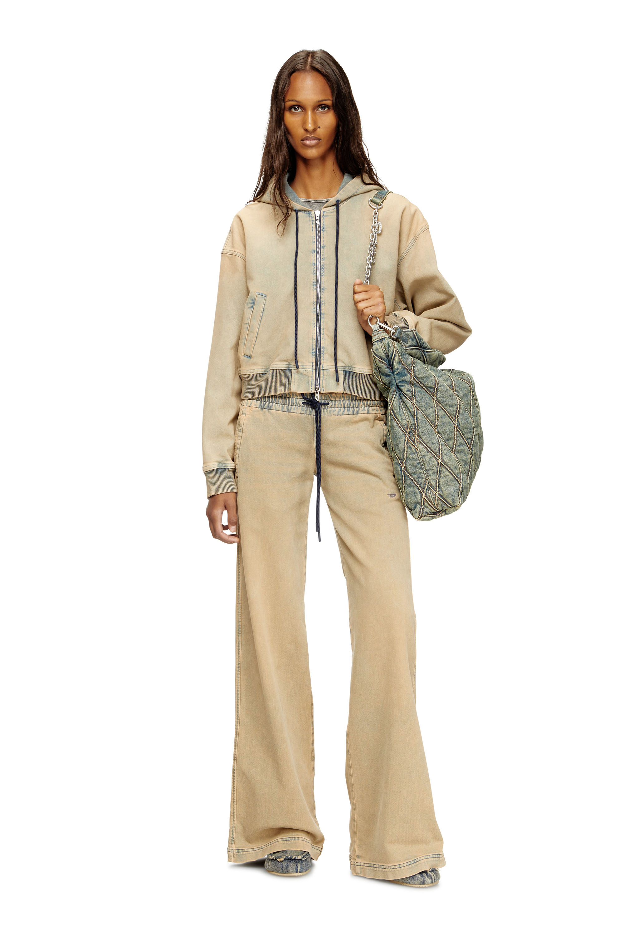 Diesel - DE-GIRI-CROP JOGG, Female's Zipped hoodie in coloured JoggJeans in ベージュ/ブルー - 1