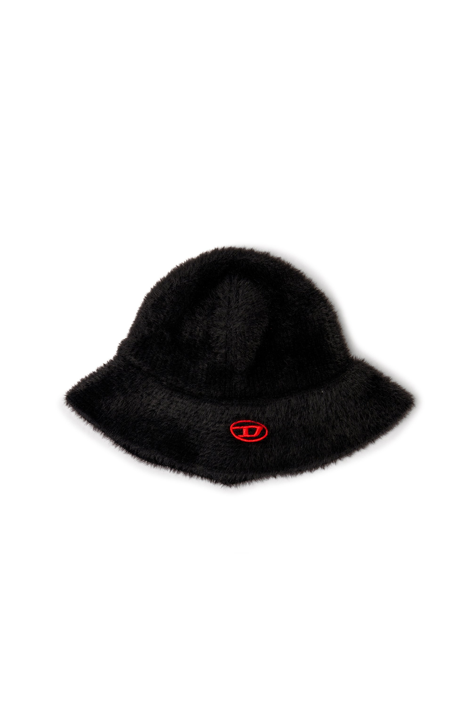 Diesel - K-SOLANGE, Unisex's Dieser Unisex-Bucket Hat ist aus weichem Nylongarn gefertigt, in einer plattierten Rippenstruktur gestrickt für einen flauschigen, texturierten Effekt. Das Design verfügt über eine lockere Krempe und ein aufgesticktes Oval-D-Logo in farblich passendem Garn. in ブラック - 1