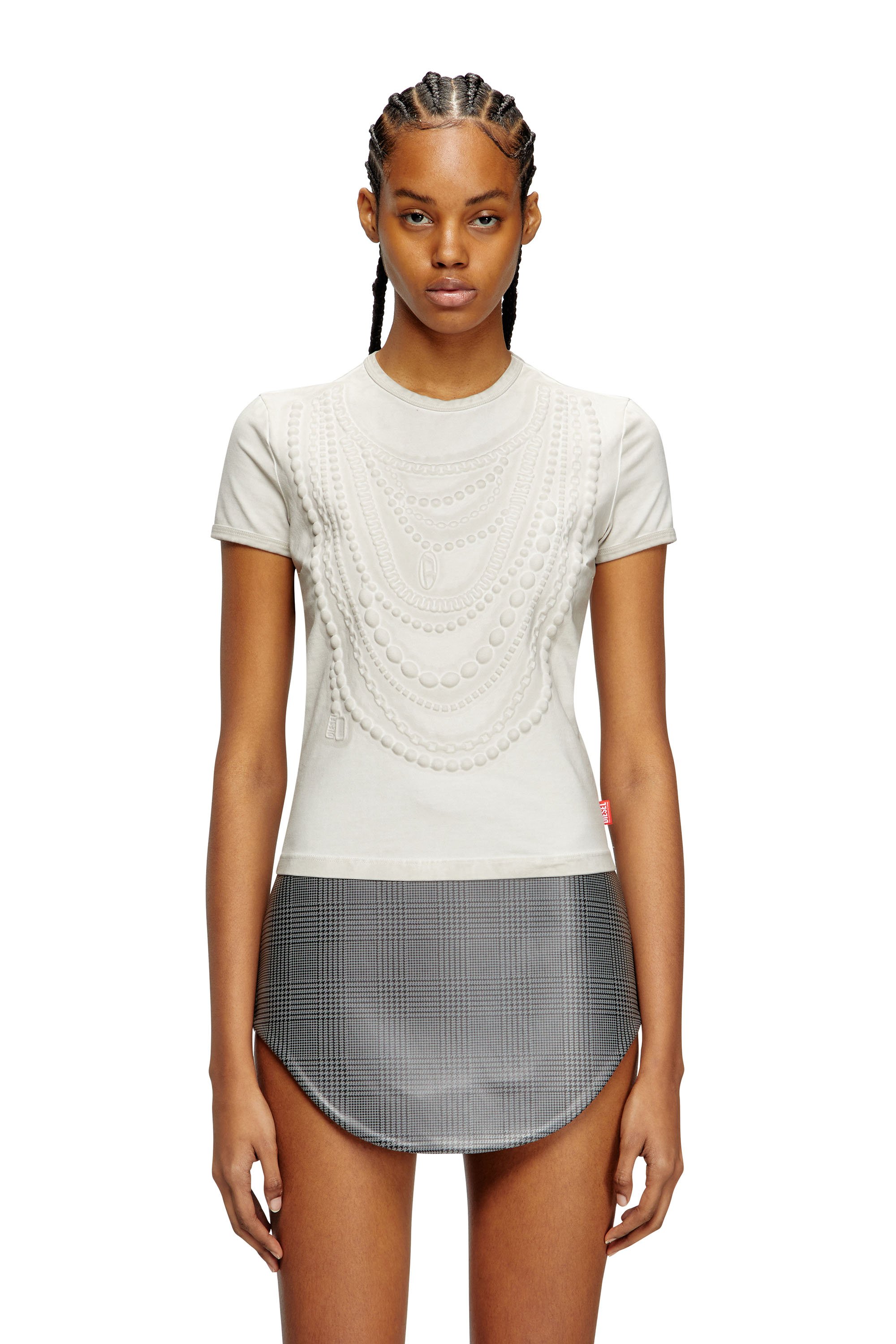 Diesel - T-NEKKA, Female's T-shirt with embossed necklace artwork in ライトグレー - 1