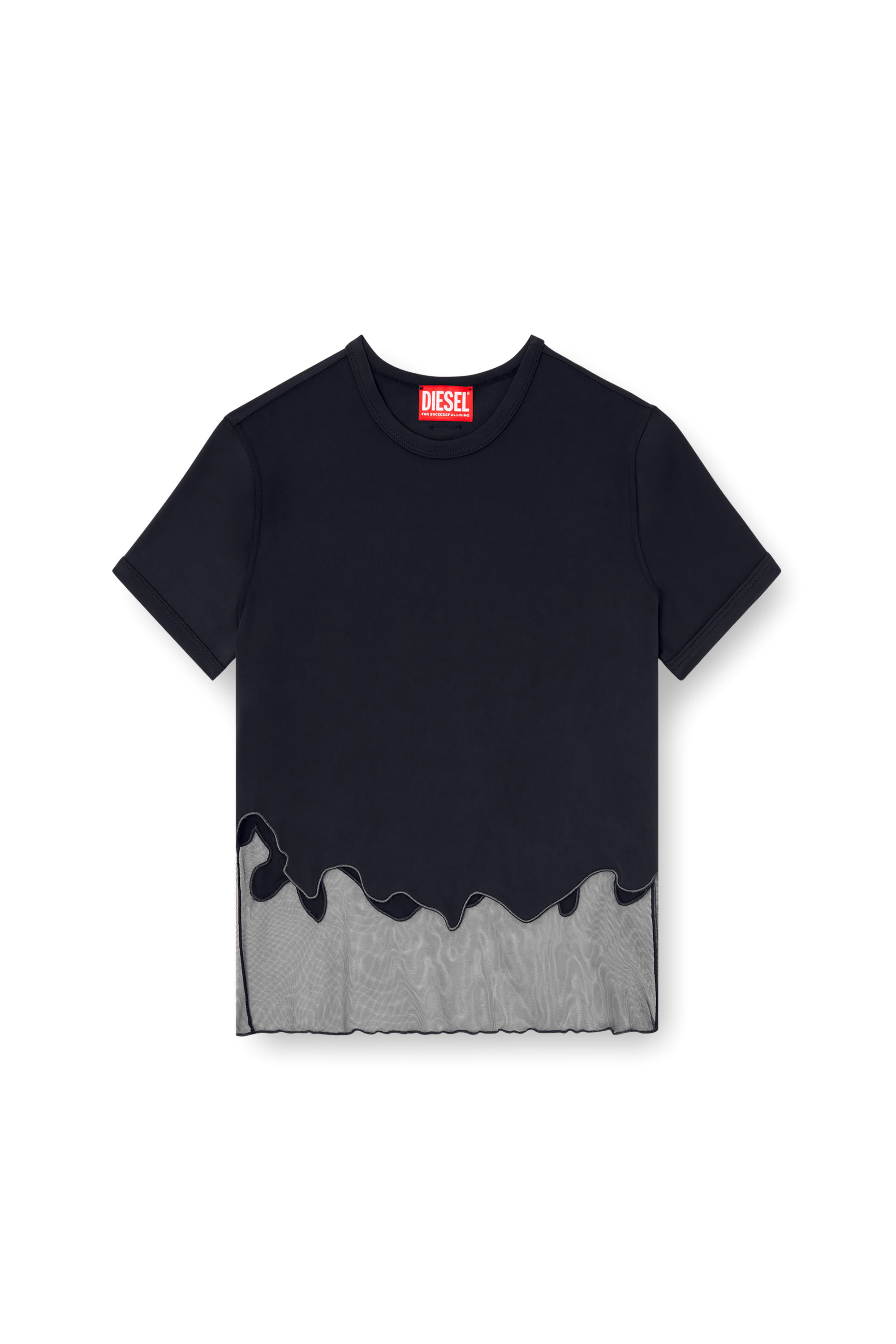 Diesel - T-INLAY-R1, Female's Nylon T-shirt with tulle insert in ブラック - 3