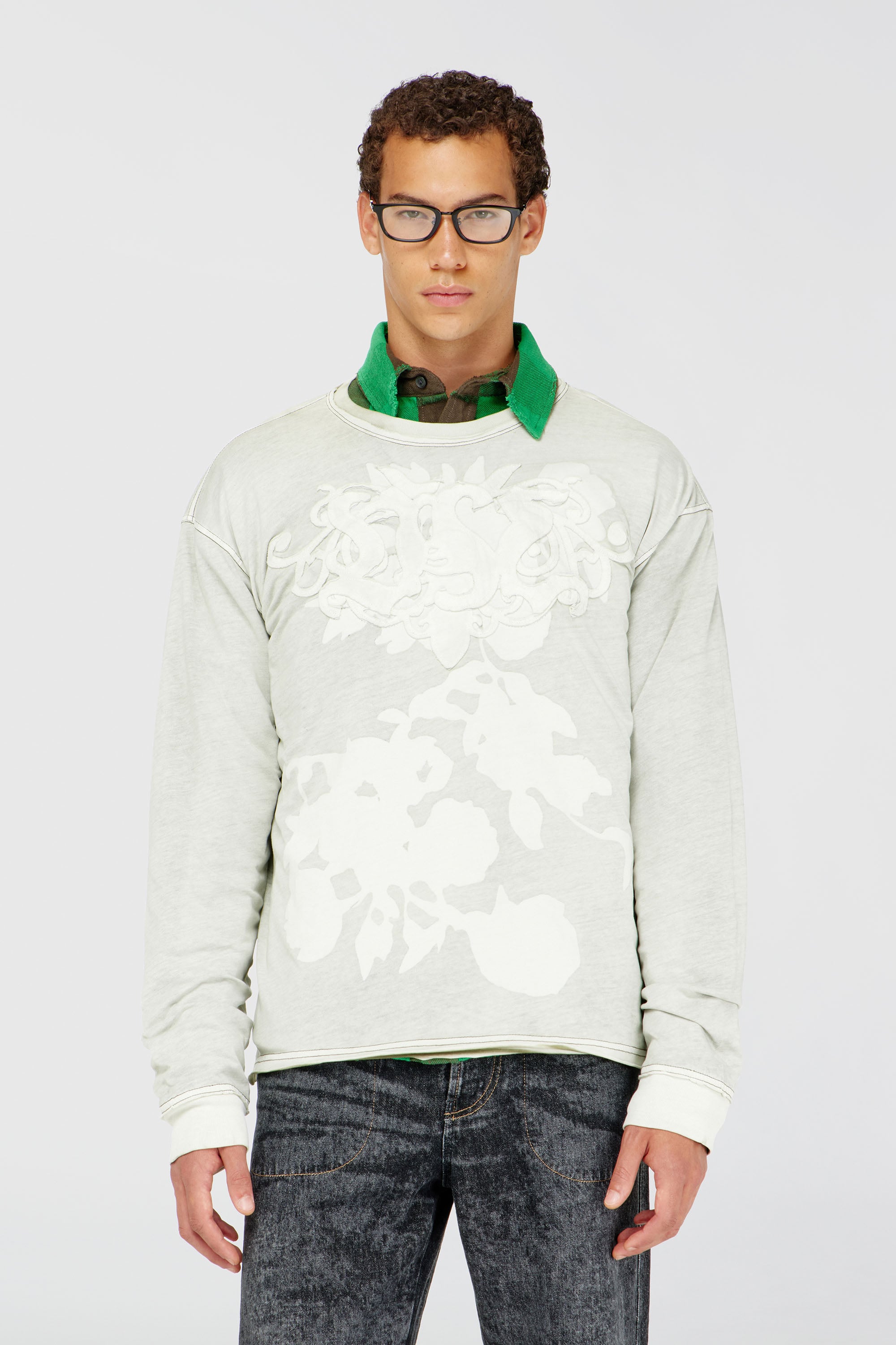 Diesel - T-RIVY-LS, Male's 長袖Tシャツ in グレー/ホワイト - 1