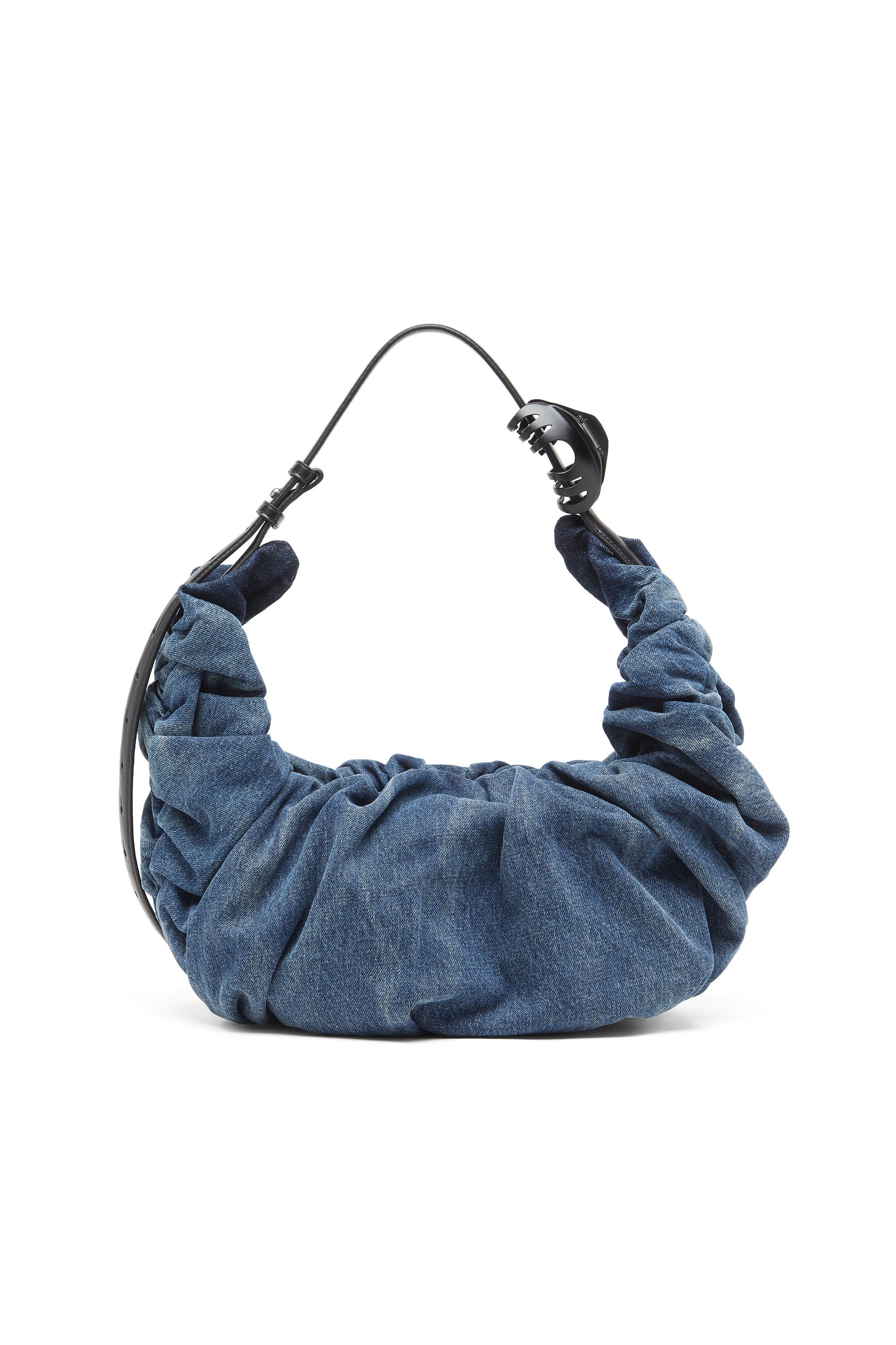 Diesel - GRAB-D HOBO L, Female's Grab-D-Large scrunched hobo bag in treated denim in ミディアムブルー - 2