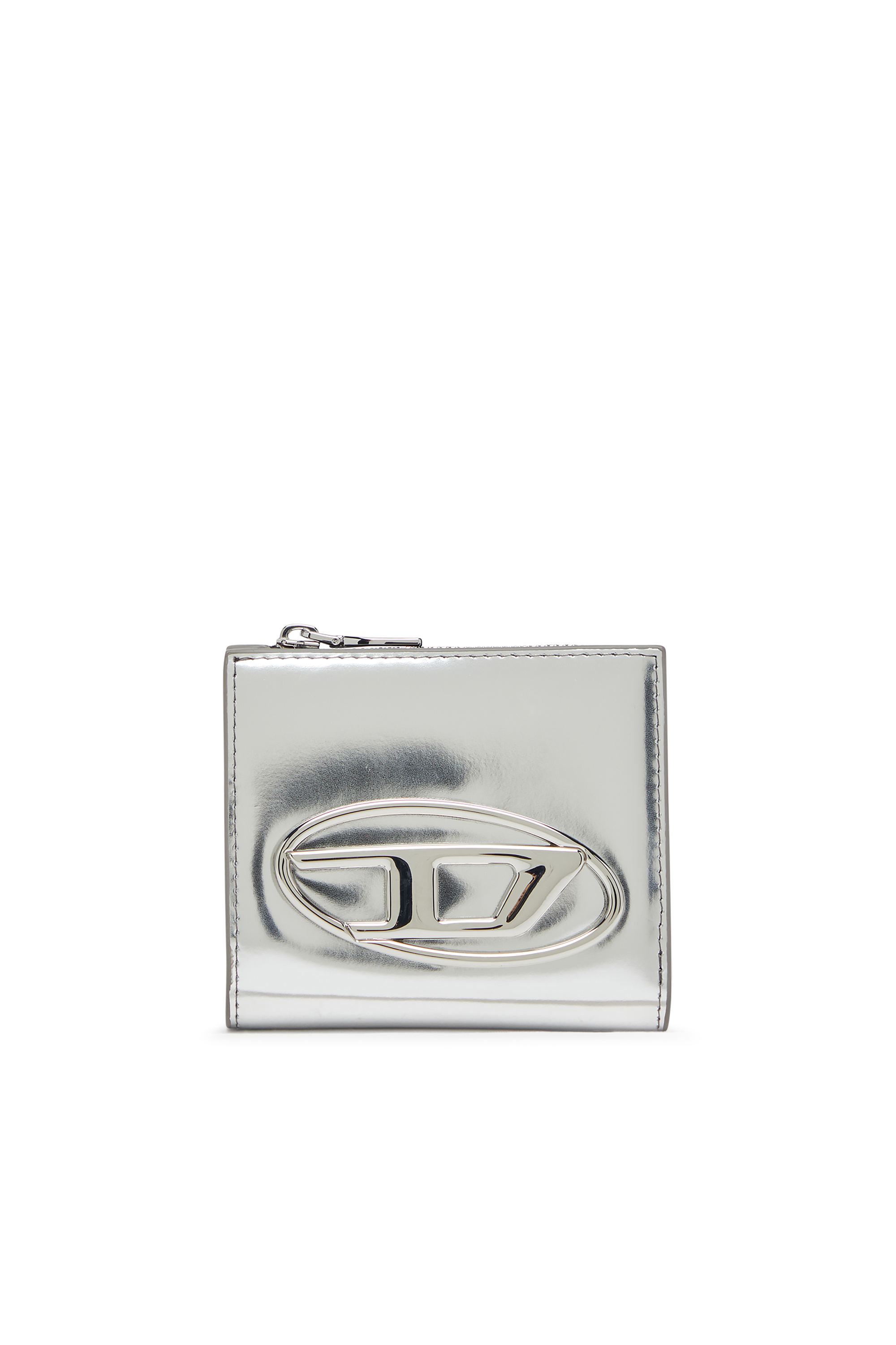 Diesel - 1DR BI FOLD ZIP L, Female's Bi-fold card holder in mirrored leather in シルバー - 1