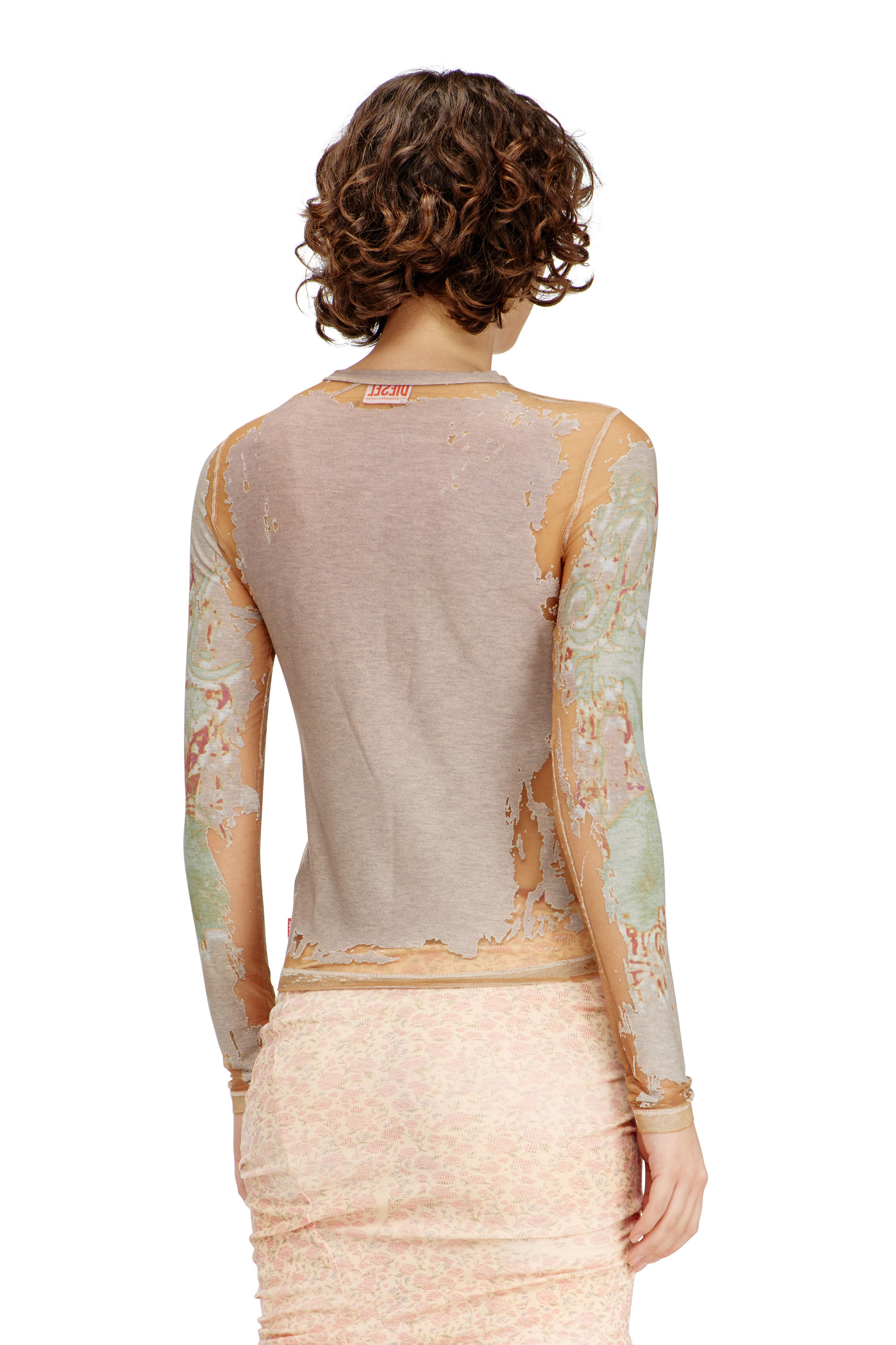 Diesel - T-GABRY, Female's Cardigan top in printed devor&eacute; jersey in ライトブラウン - 4