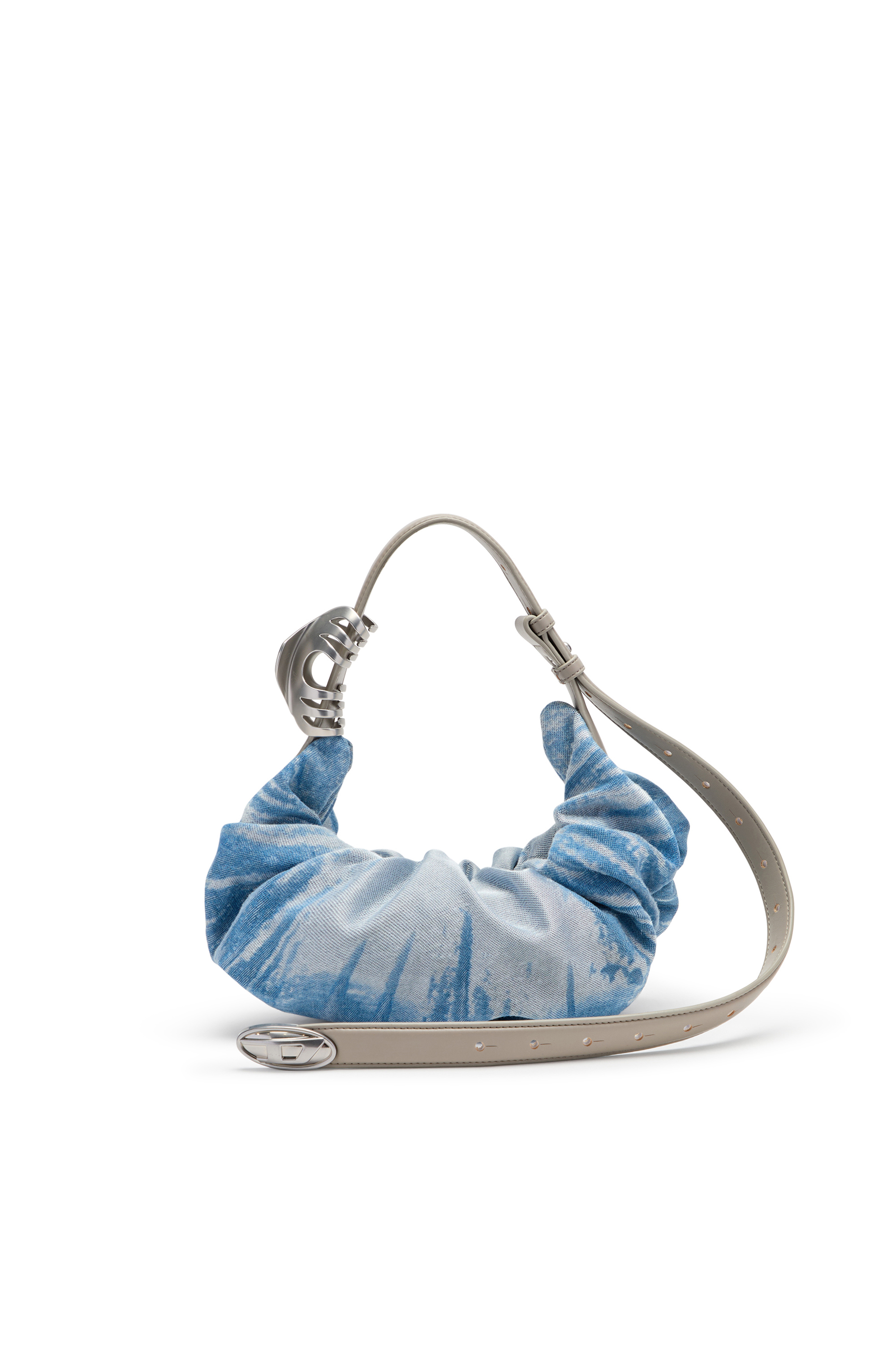 Diesel - GRAB-D HOBO S, Female's Grab-D-Scrunched hobo bag in satin denim in ブルー - 2