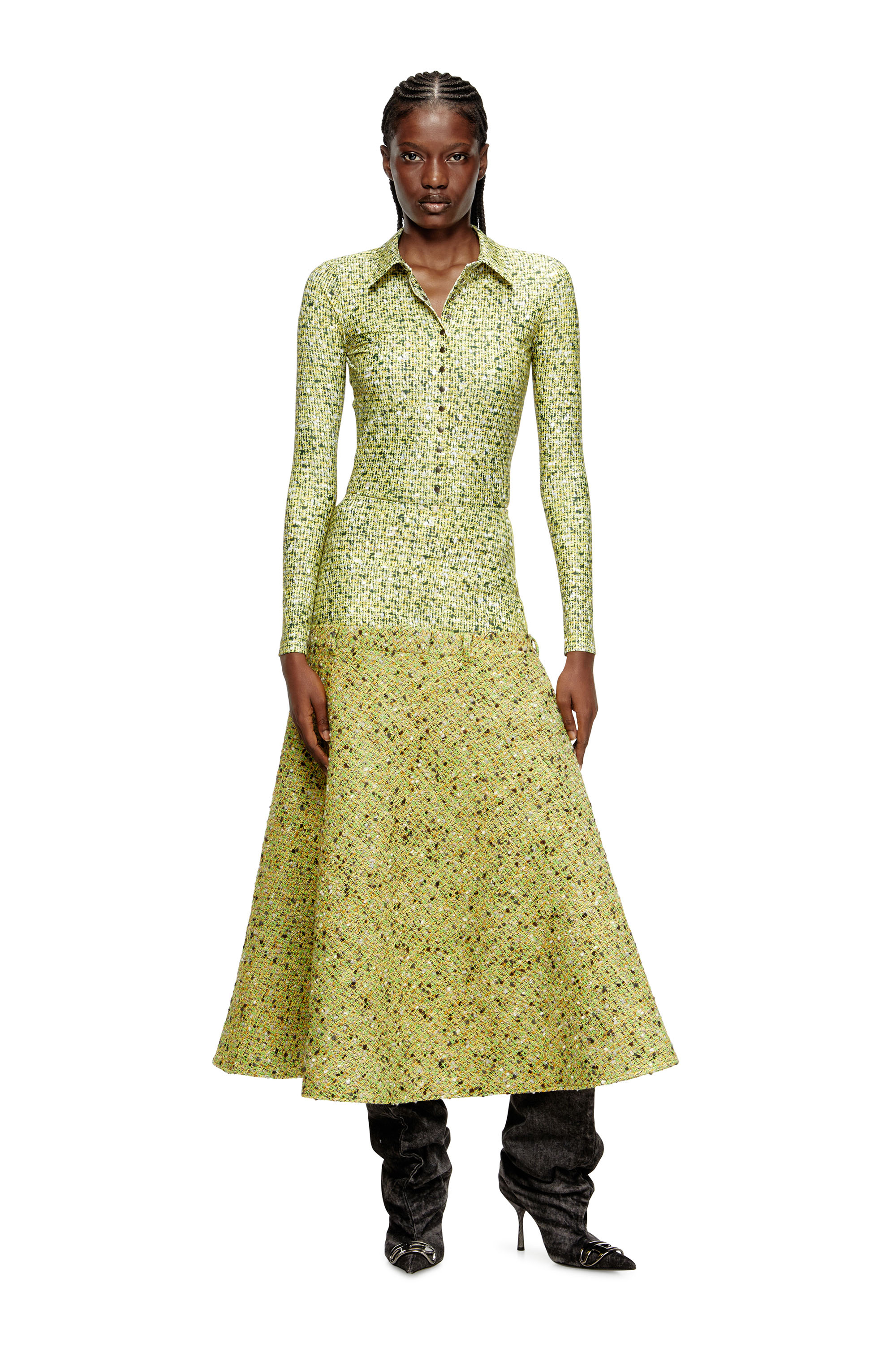 Diesel - C-ELAZ-BC, Female's Stretch fabric shirt with bouclé print in イエロー - 1