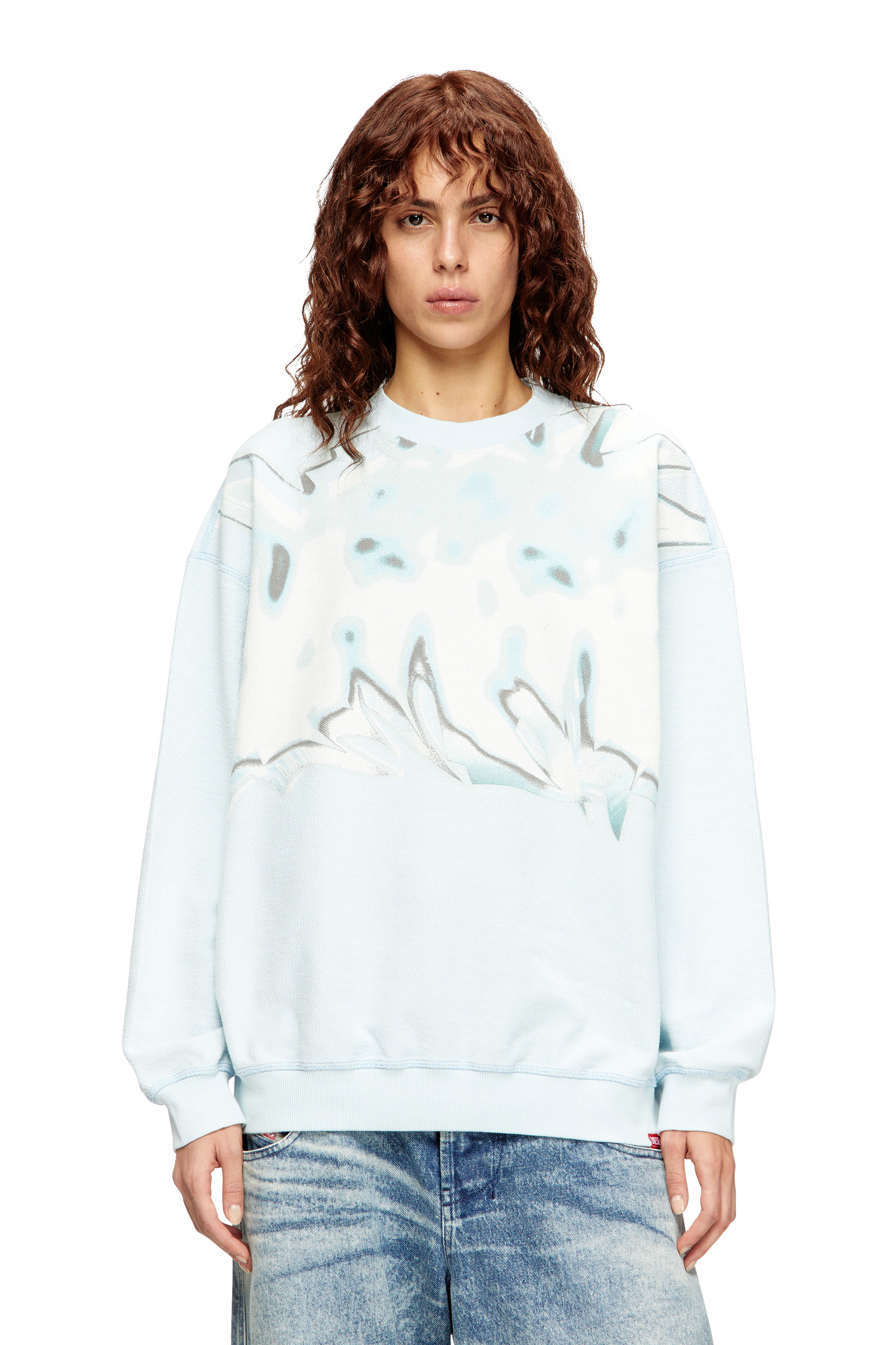 Diesel - F-LORA-LOOP, Female's Distressed sweatshirt with graffiti print in ライトブルー - 1