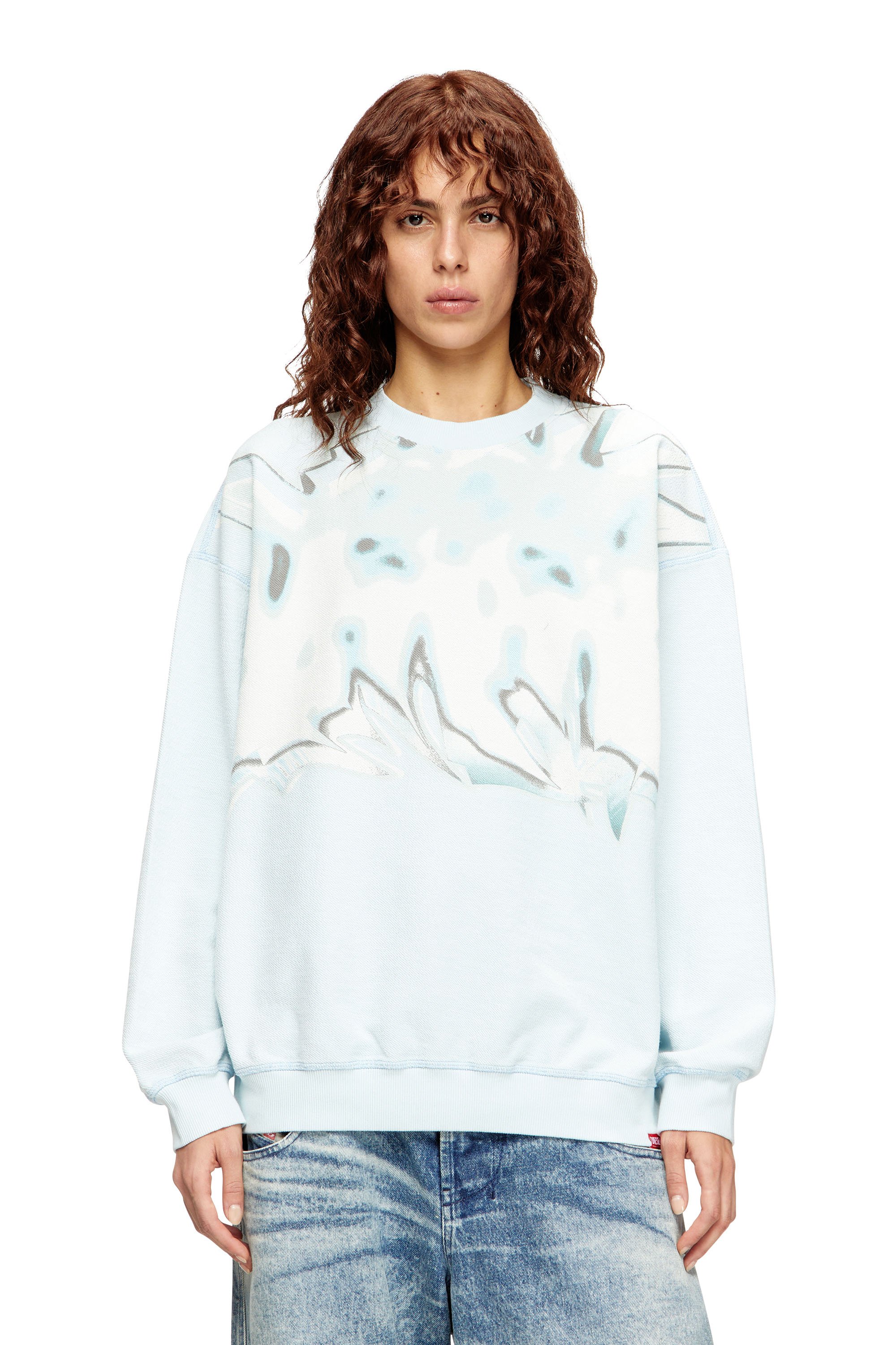 Diesel - F-LORA-LOOP, Female's Distressed sweatshirt with graffiti print in ライトブルー - 3