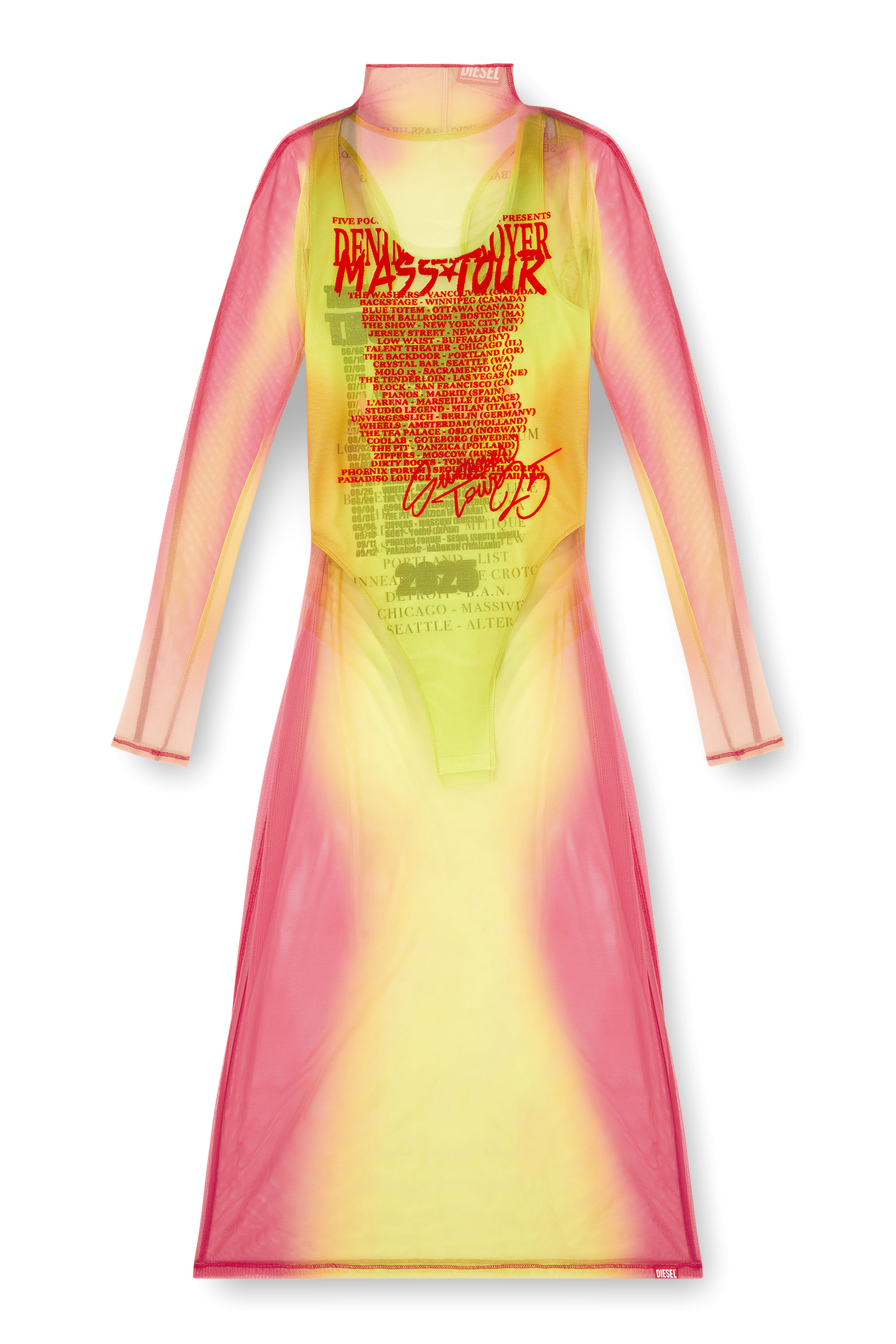 Diesel - D-AFNIC, Female's Layered midi dress with lyrics print in ピンク/グリーン - 2