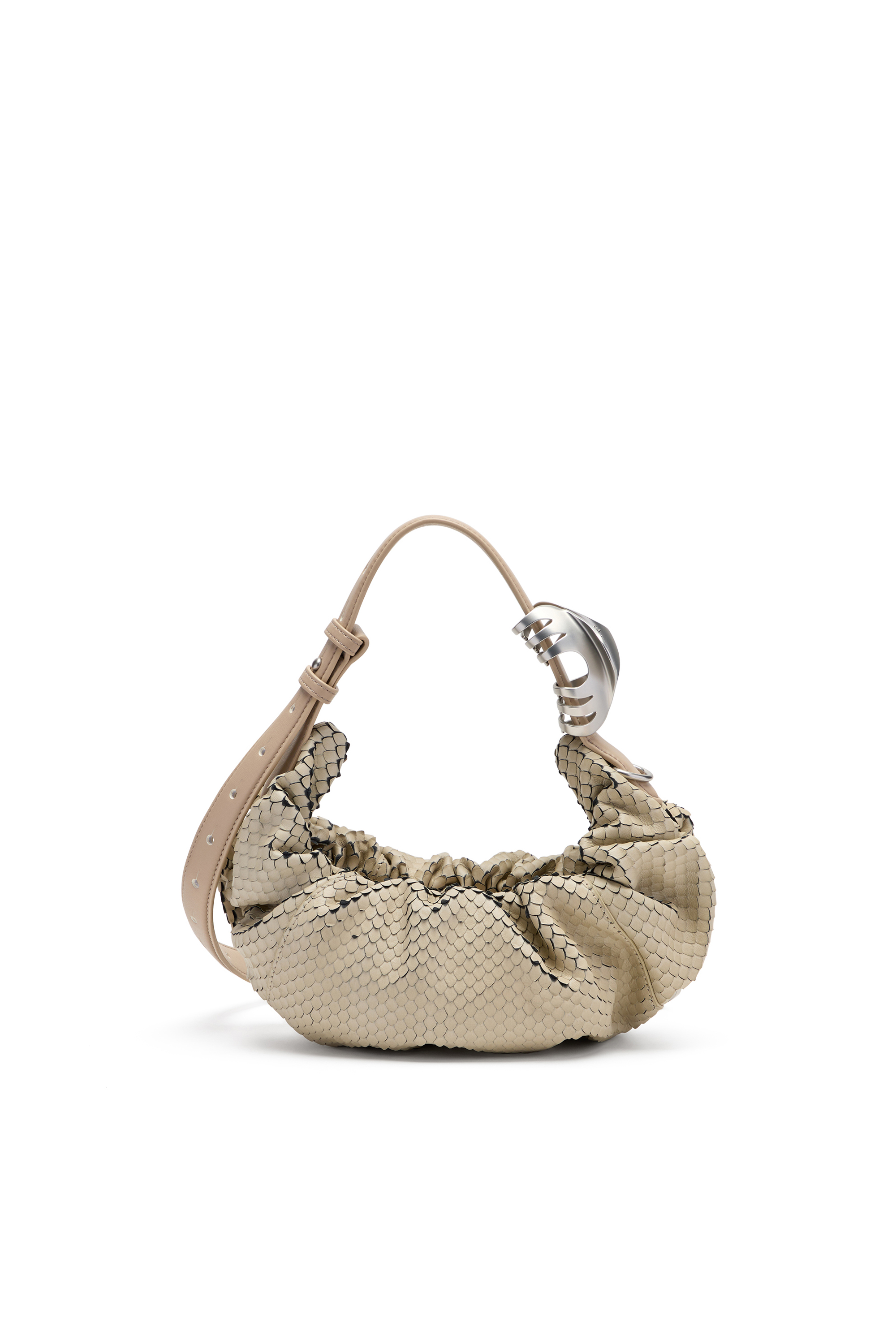 Diesel - GRAB-D HOBO S, Female's Grab-D-Scrunched hobo bag in textured leather in ベージュ - 3
