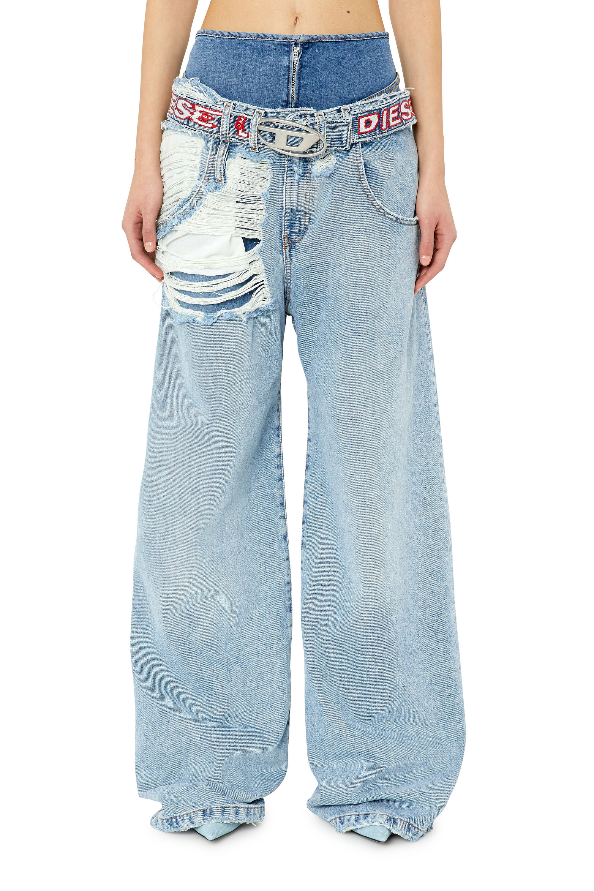 Diesel - Boyfriend Jeans D-Illin 0EMAG, Female's SS23  デニム ボーイフレンド ルーズ ベルト in ライトブルー - 3