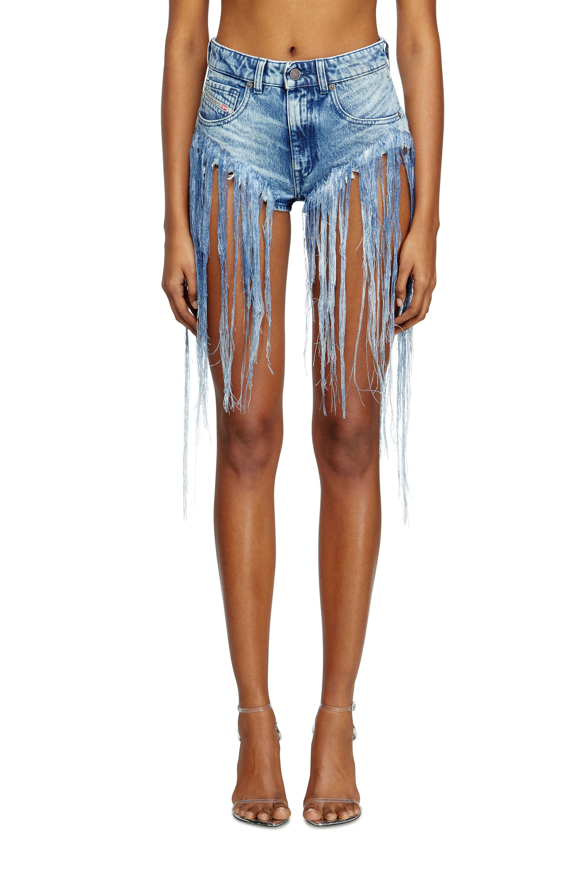 Diesel - DE-JIZZ-FSG, Female's Shorts in distressed fringed denim in ミディアムブルー - 3
