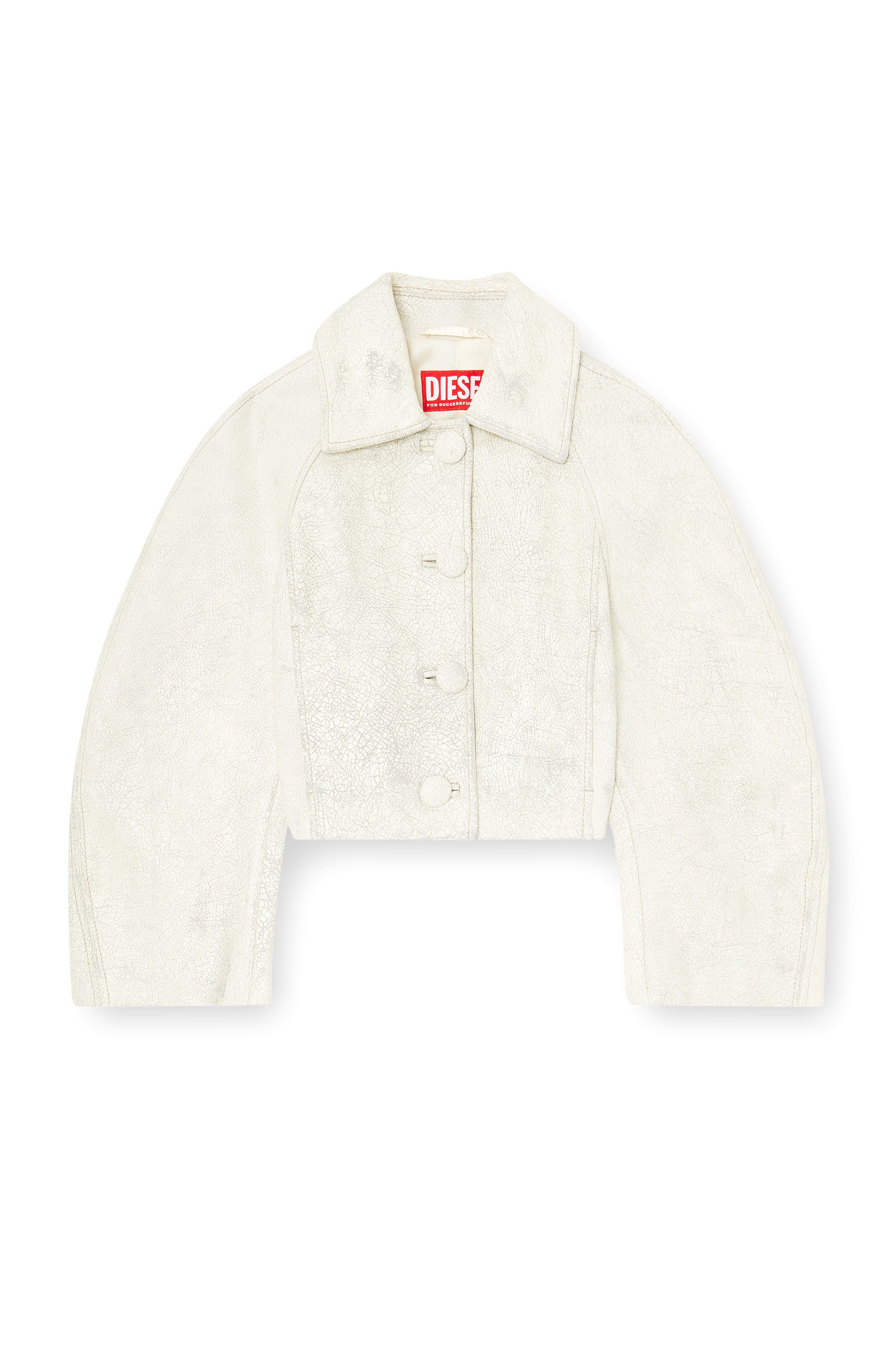 Diesel - L-RAYA, Female's Cropped cocoon jacket in crackle leather in ホワイト - 3