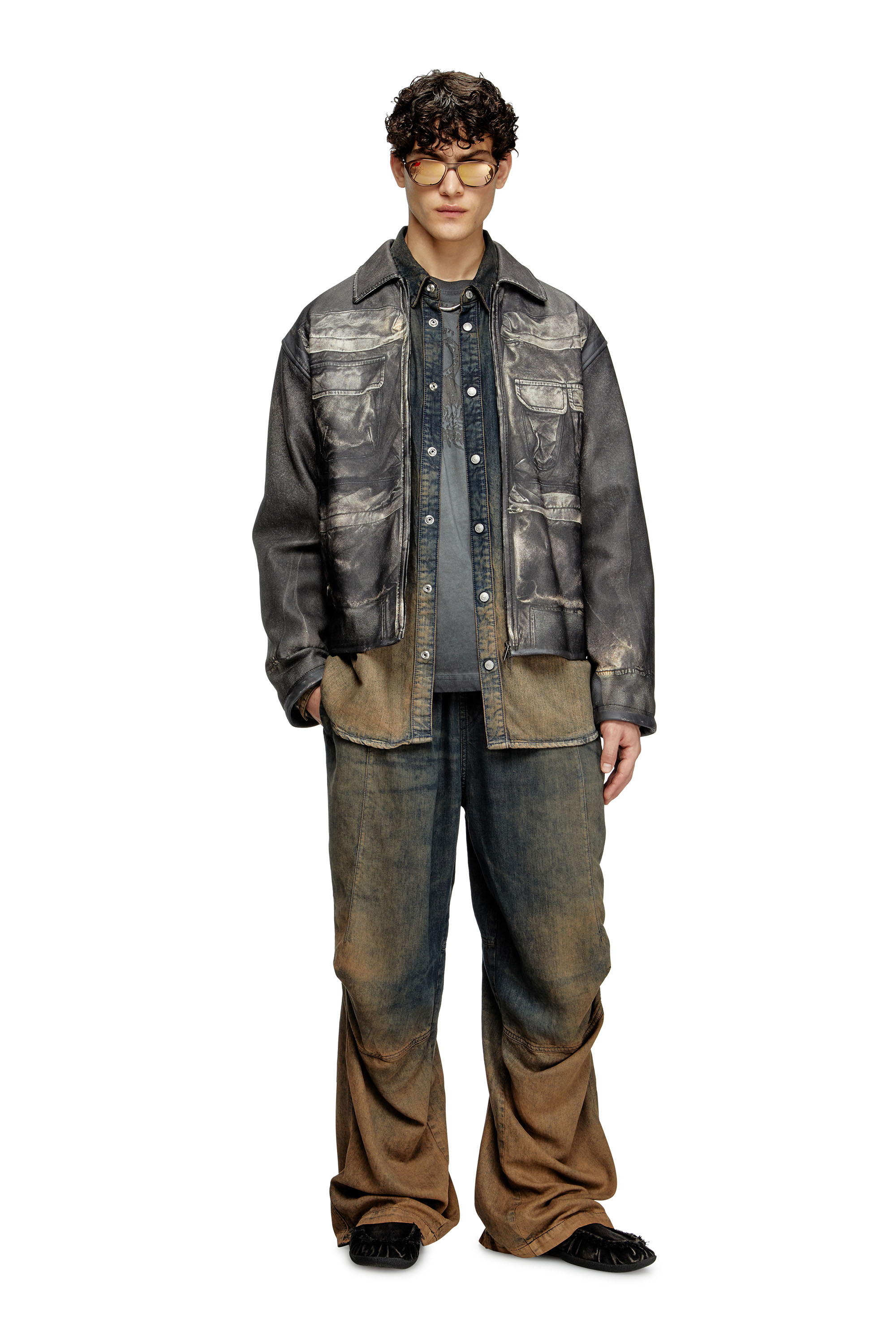 Diesel - L-MAYER, Male's Leather jacket with trompe l'oeil pockets in ブラック - 2