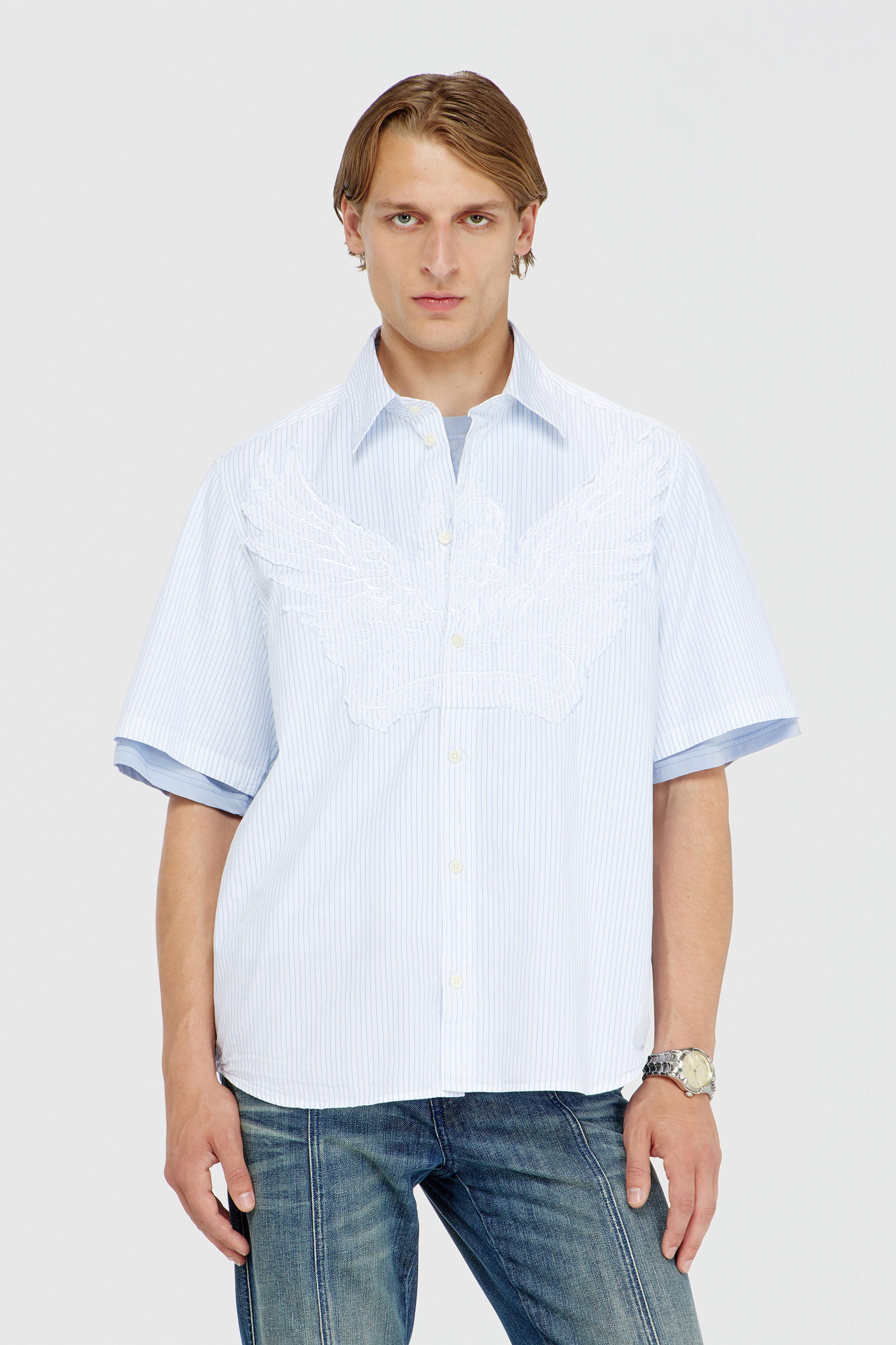 Diesel - S-SIMPLY-SS-KNBS, Male's 半袖シャツ in ライトブルー - 1
