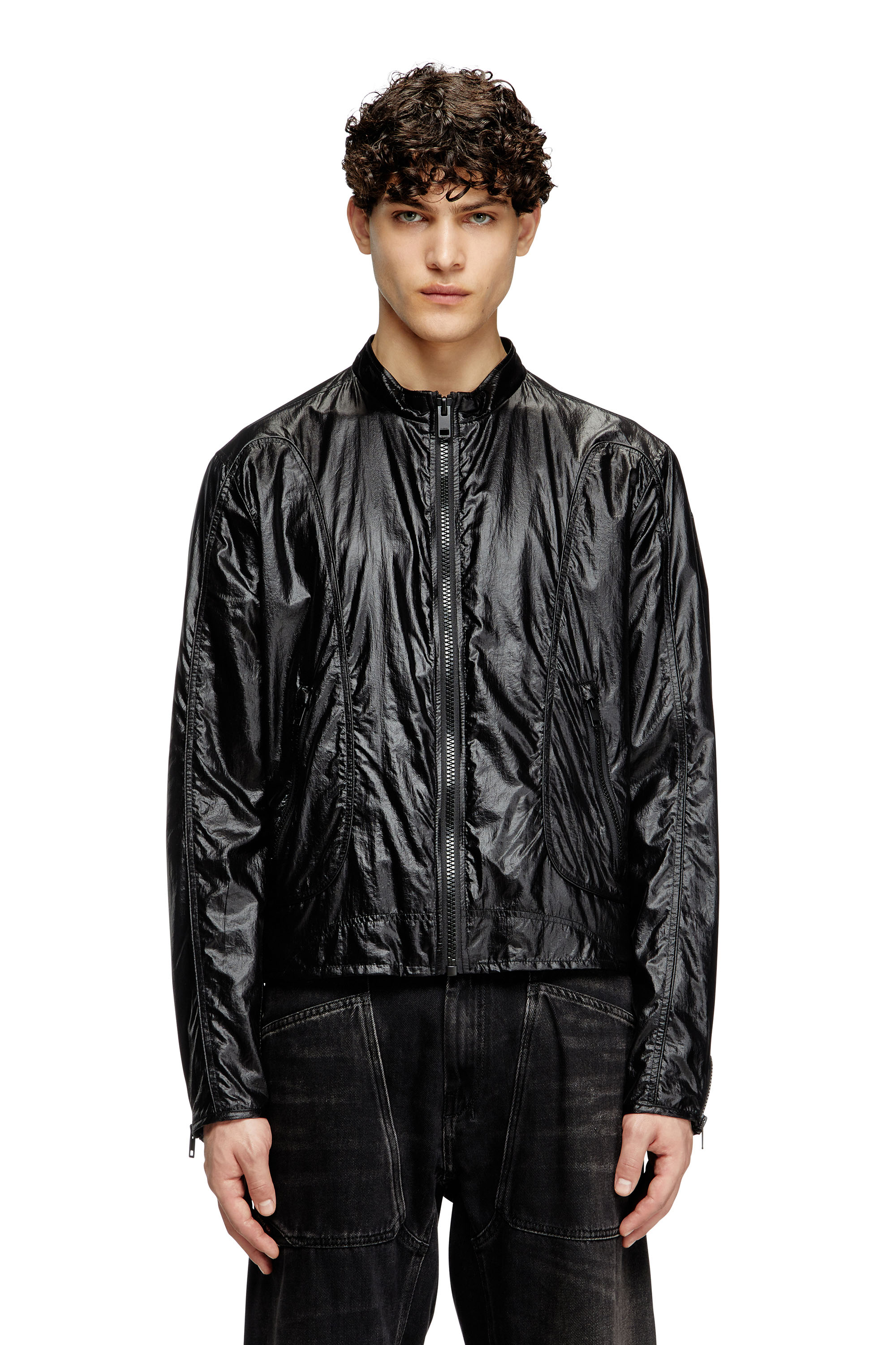 Diesel - J-CLAYS, Male's Biker jacket in shiny ripstop in ブラック - 3