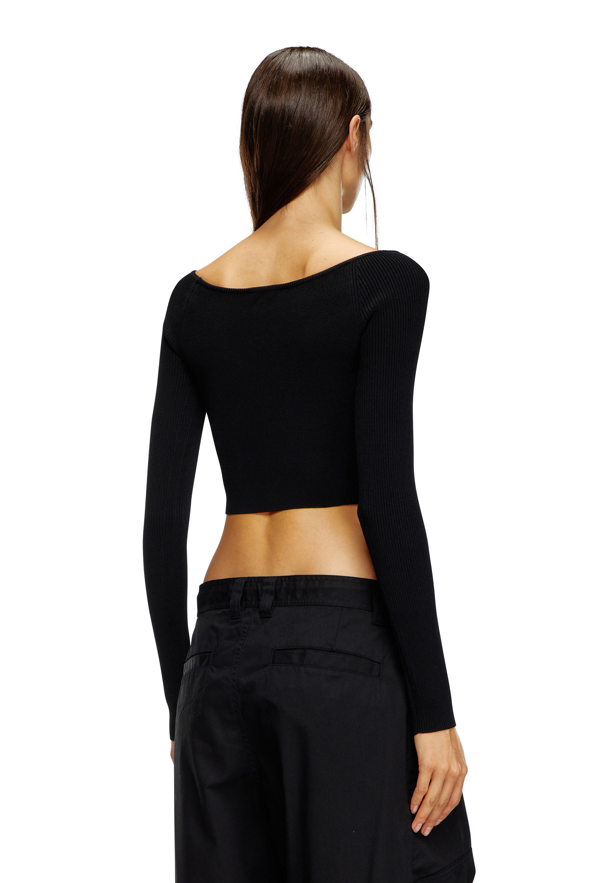 Diesel - M-VERA-LS, Female's Off-the-shoulder top in ribbed knit in グレー/ブラック - 4