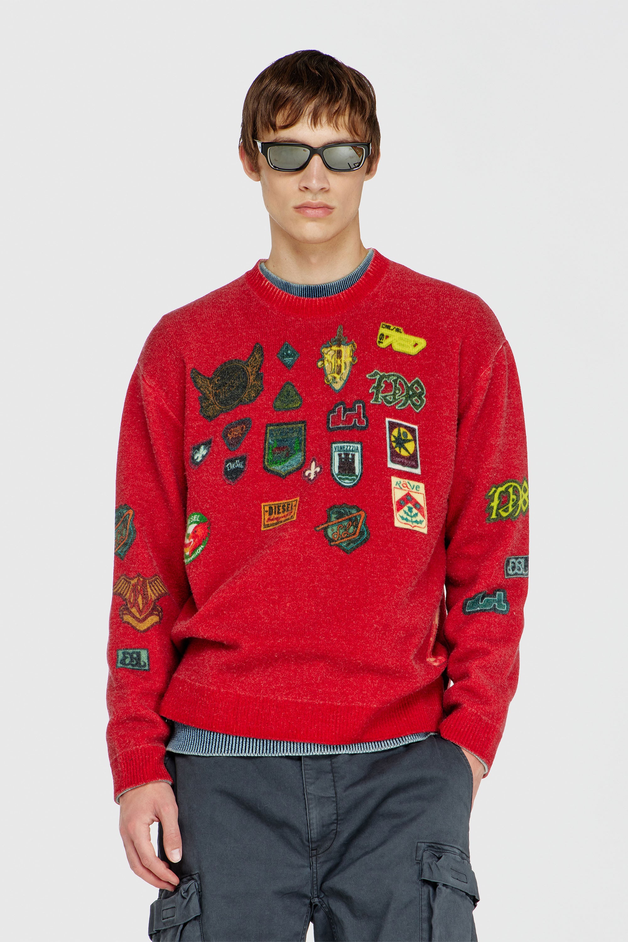 Diesel - K-PATCY, Male's プルオーバーニット in レッド - 1
