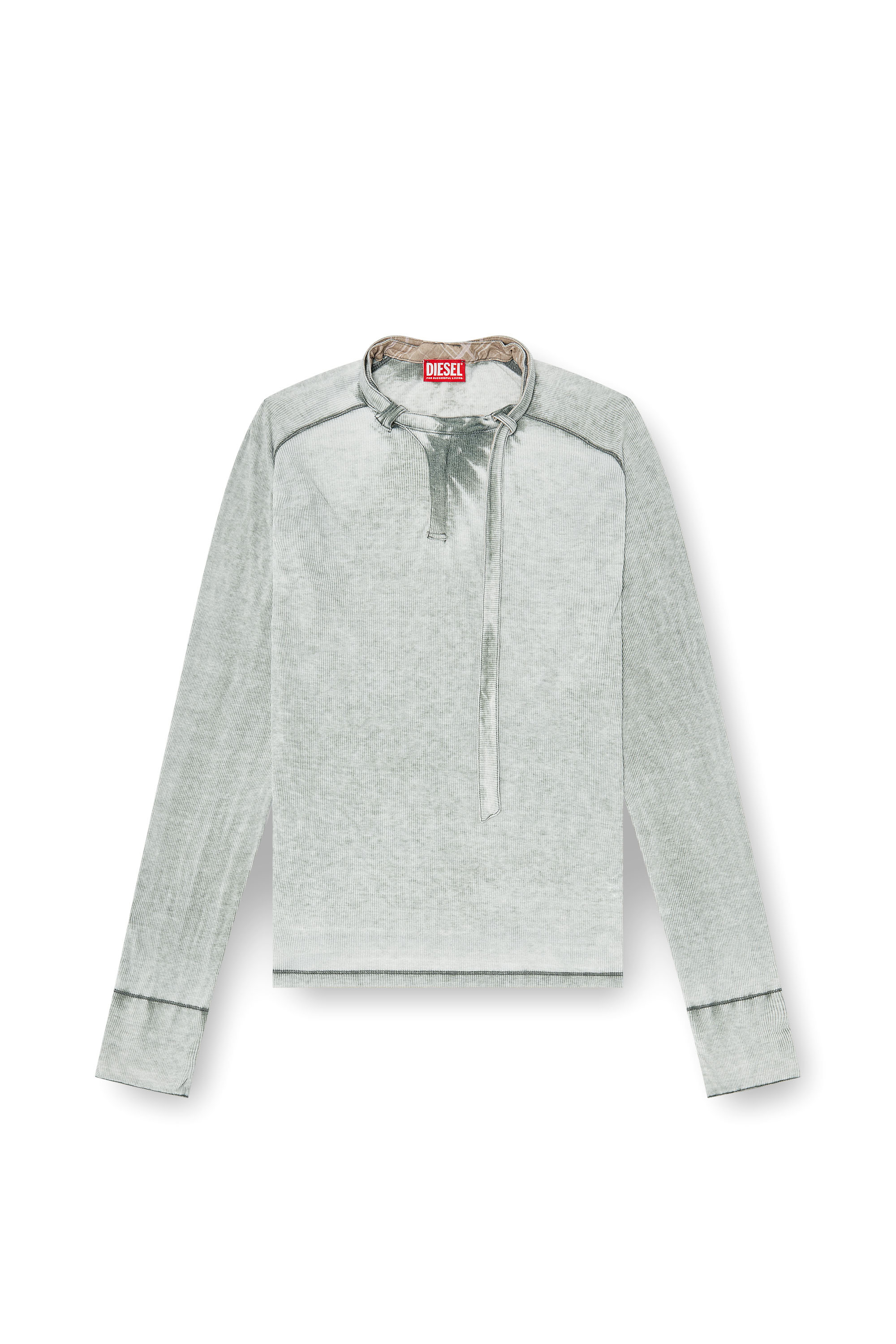 Diesel - T-GOHAN, Male's Rib-jersey top with biker neck strap in グレー - 3