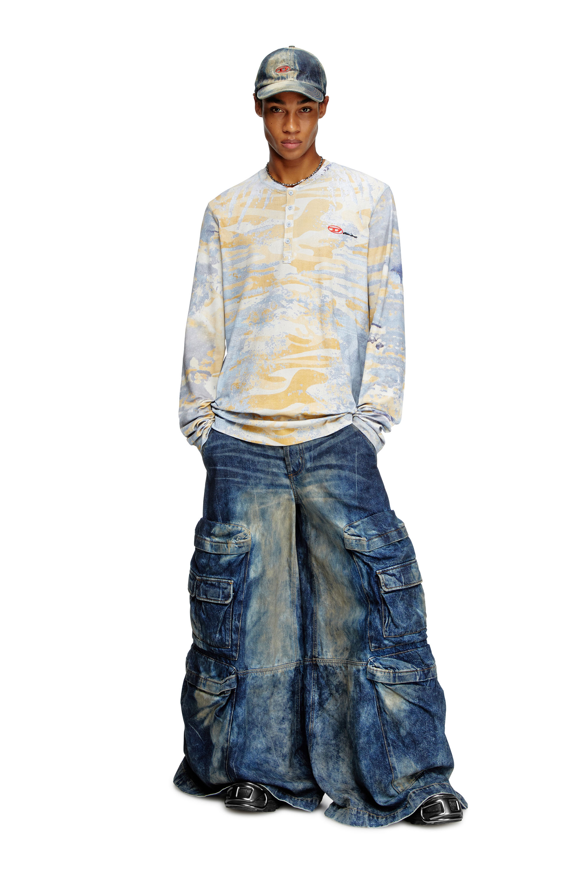 Diesel - T-JUSER-DD, Unisex's 長袖Tシャツ in ブルー/イエロー - 1