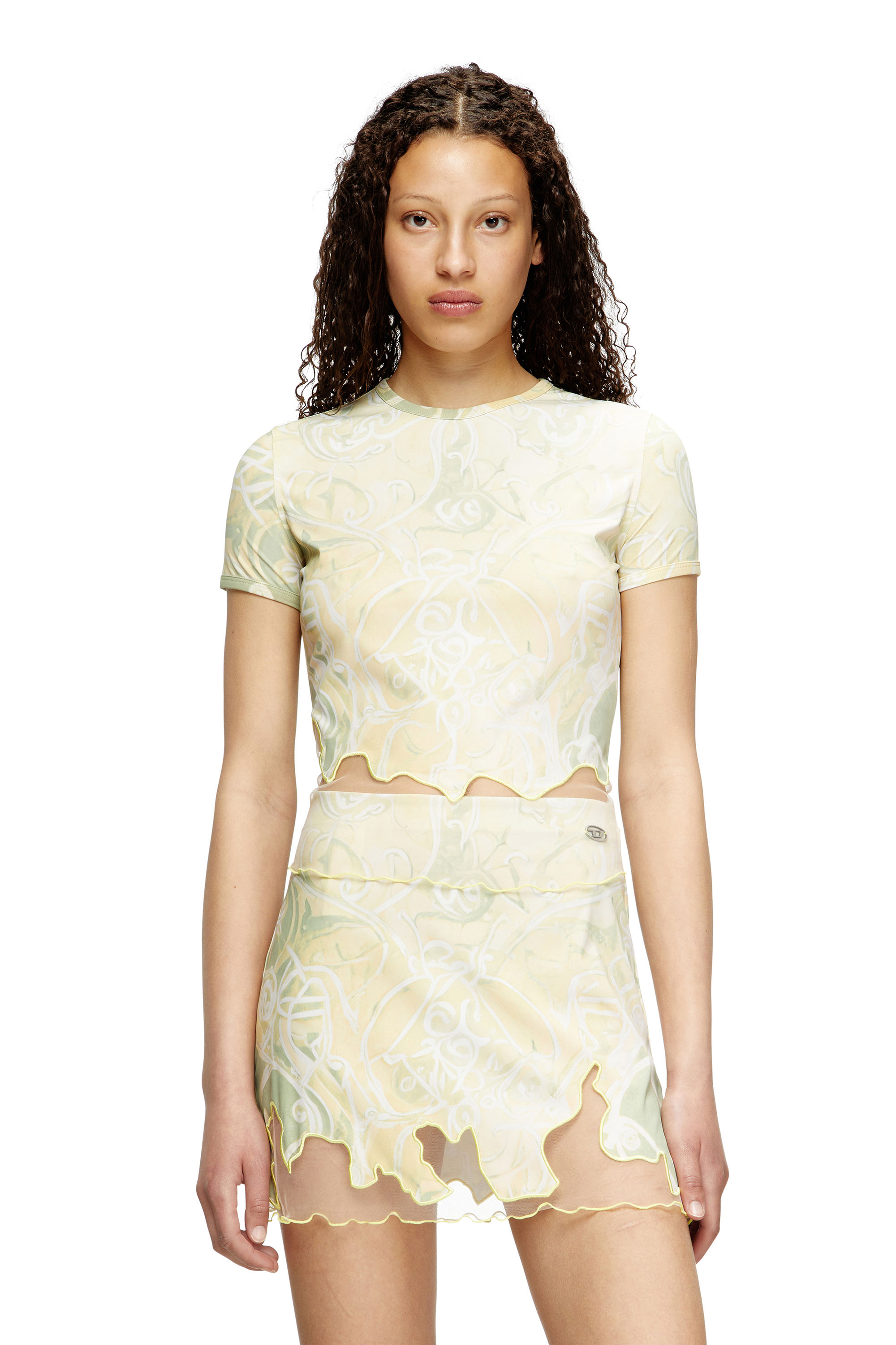 Diesel - T-INLAY, Female's Nylon T-shirt with Heraldic print in グリーン - 1