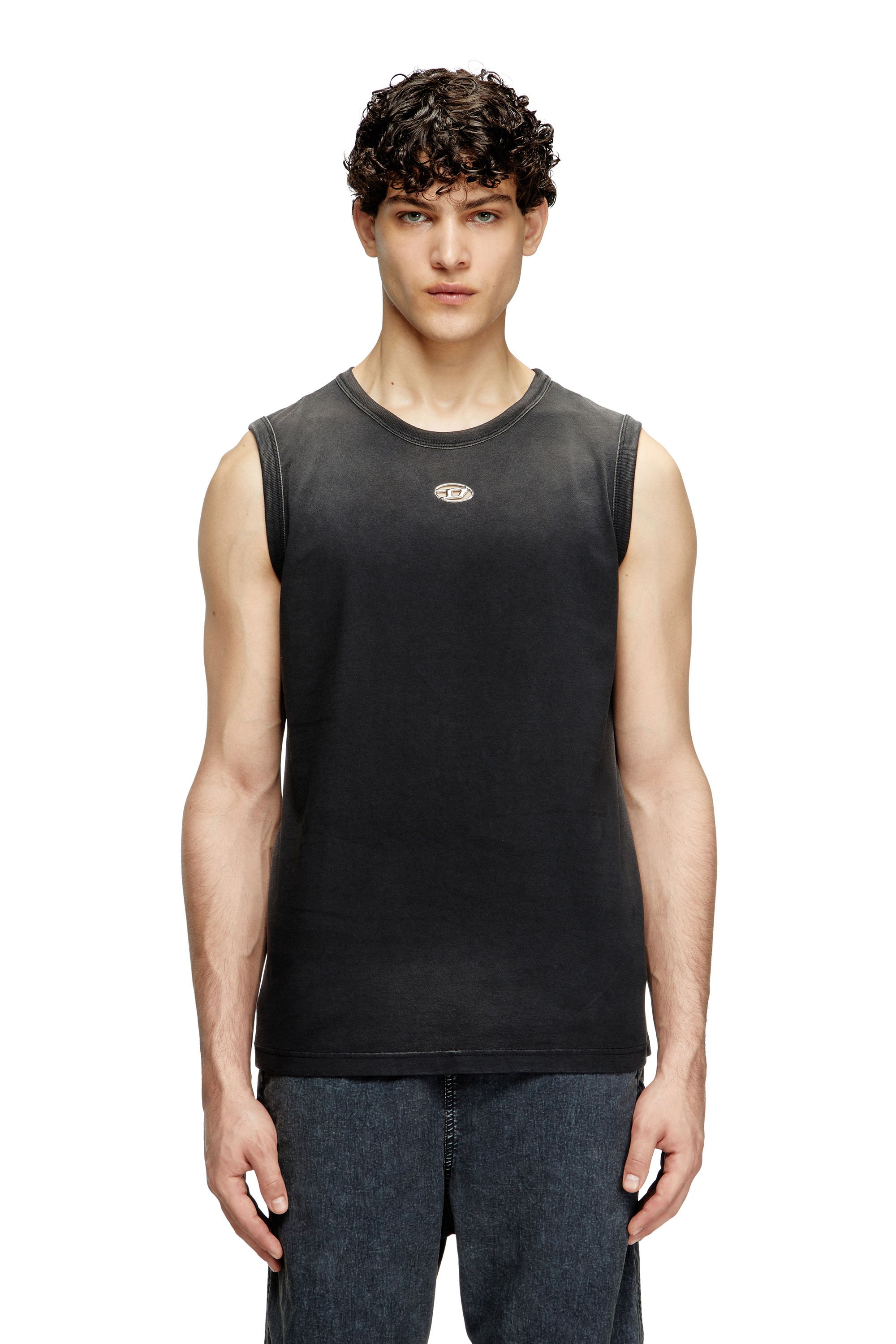 Diesel - T-BRICO-NEW, Male's Faded tank top with cut-out Oval D in ブラック - 1