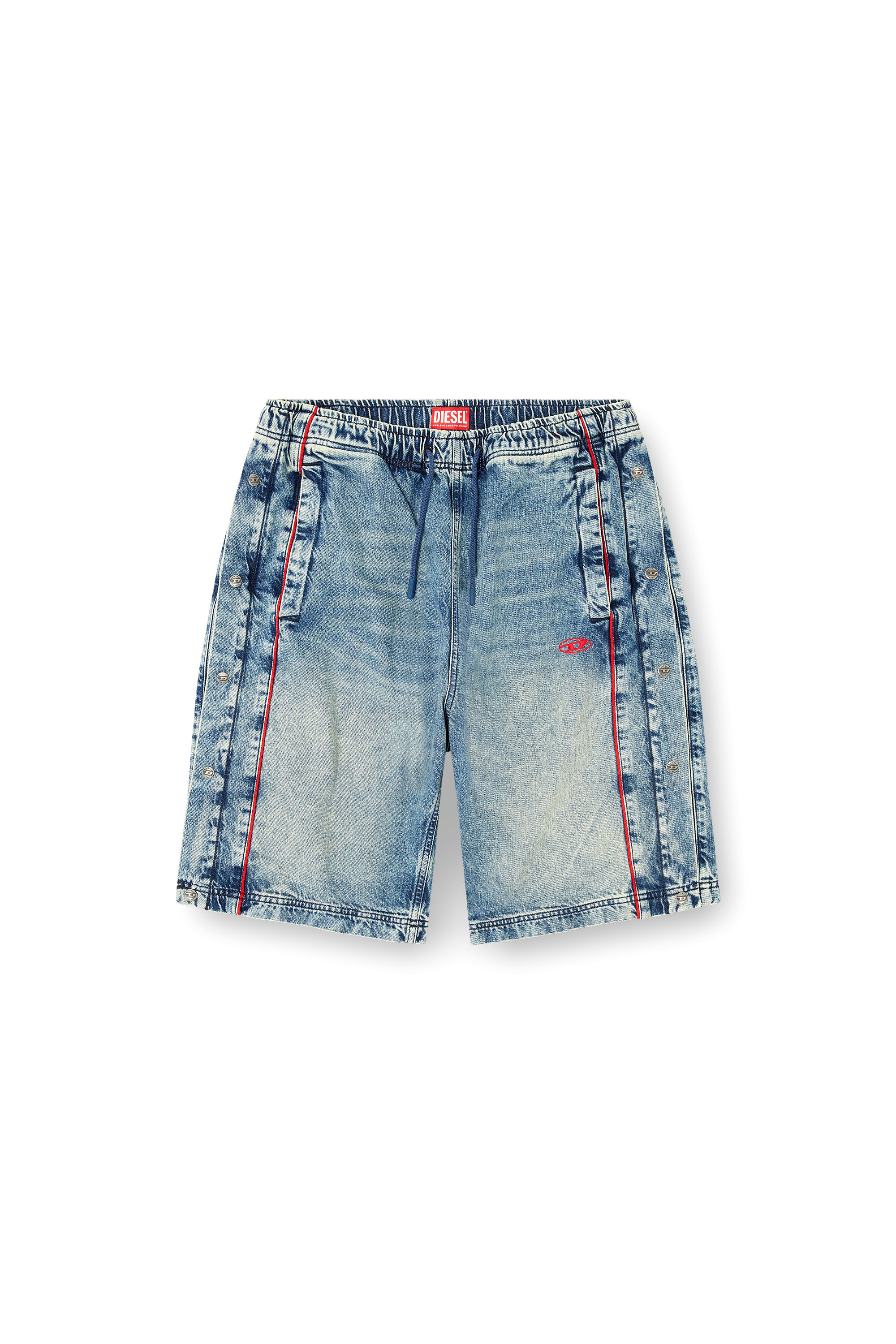D-AXFOR-SHORT-S, ミディアムブルー Diesel - D-AXFOR-SHORT-S, Unisex's Denim shorts with red piping in ミディアムブルー - 2