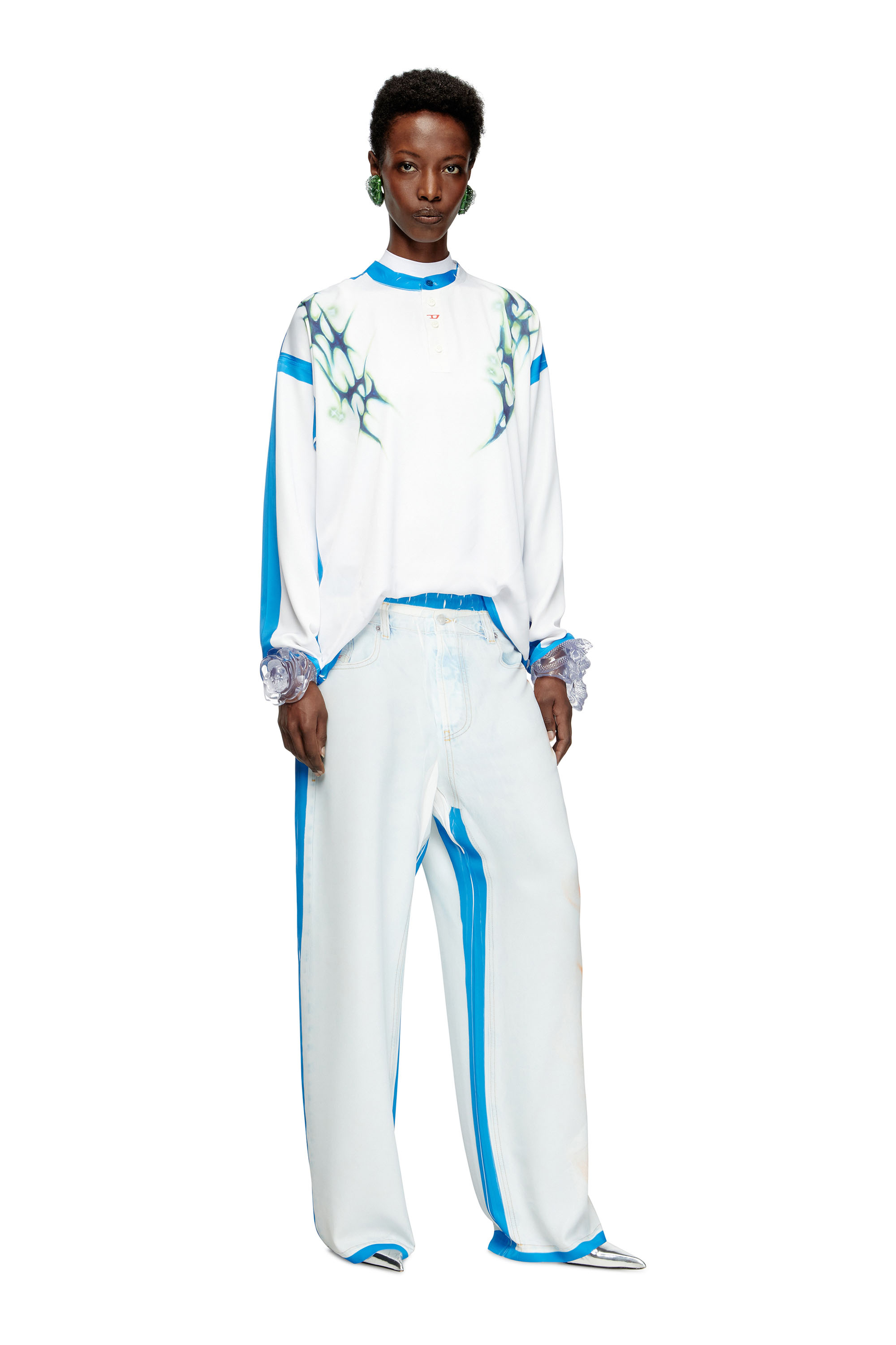 Diesel - T-OLAVI-A-SER-GRAFFITI-JAP, Unisex's Long-sleeve T-shirt with graffiti print in ブルー/ホワイト - 6