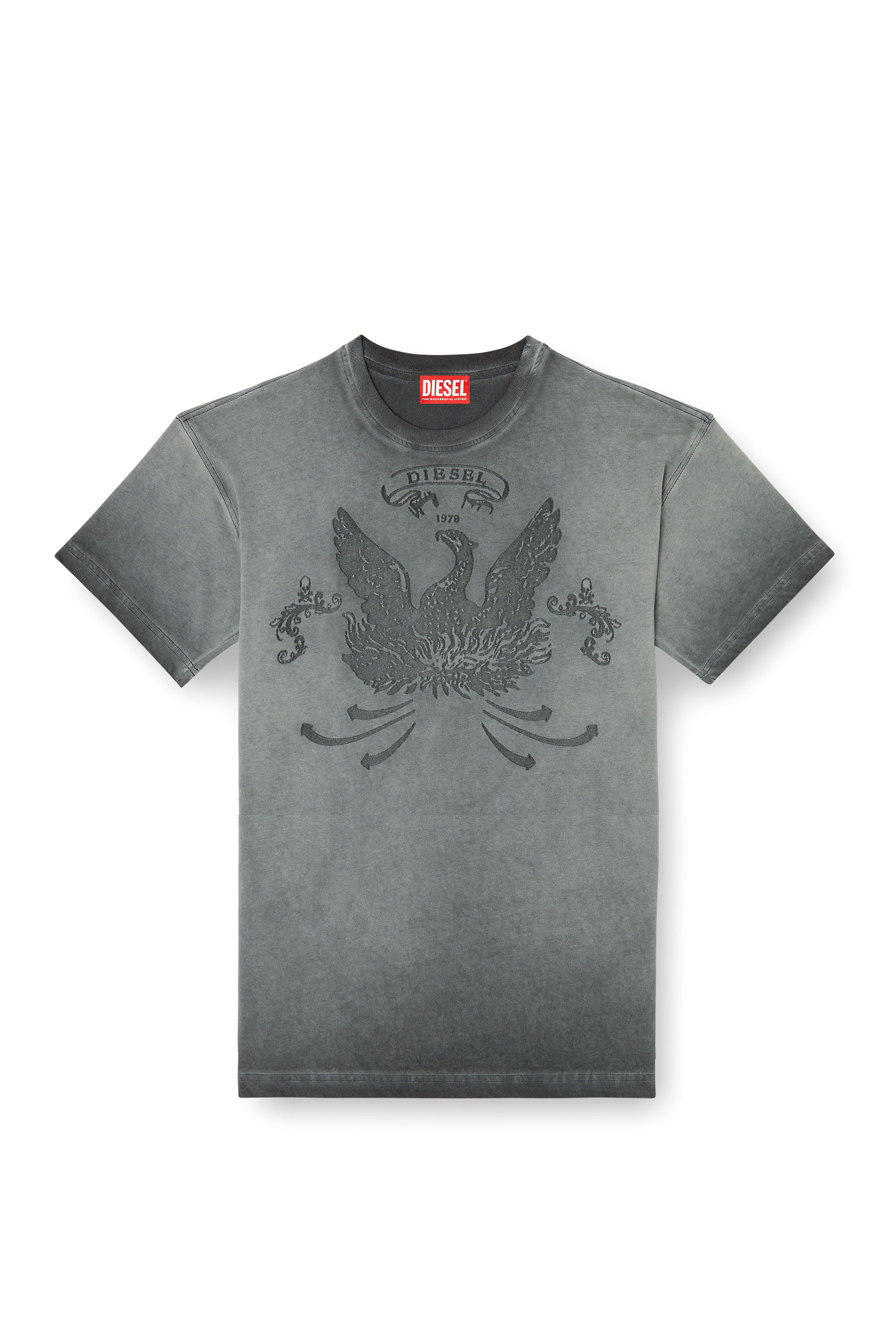 Diesel - T-NORM-T9, Male's T-shirt with phoenix devoré in グレー - 3