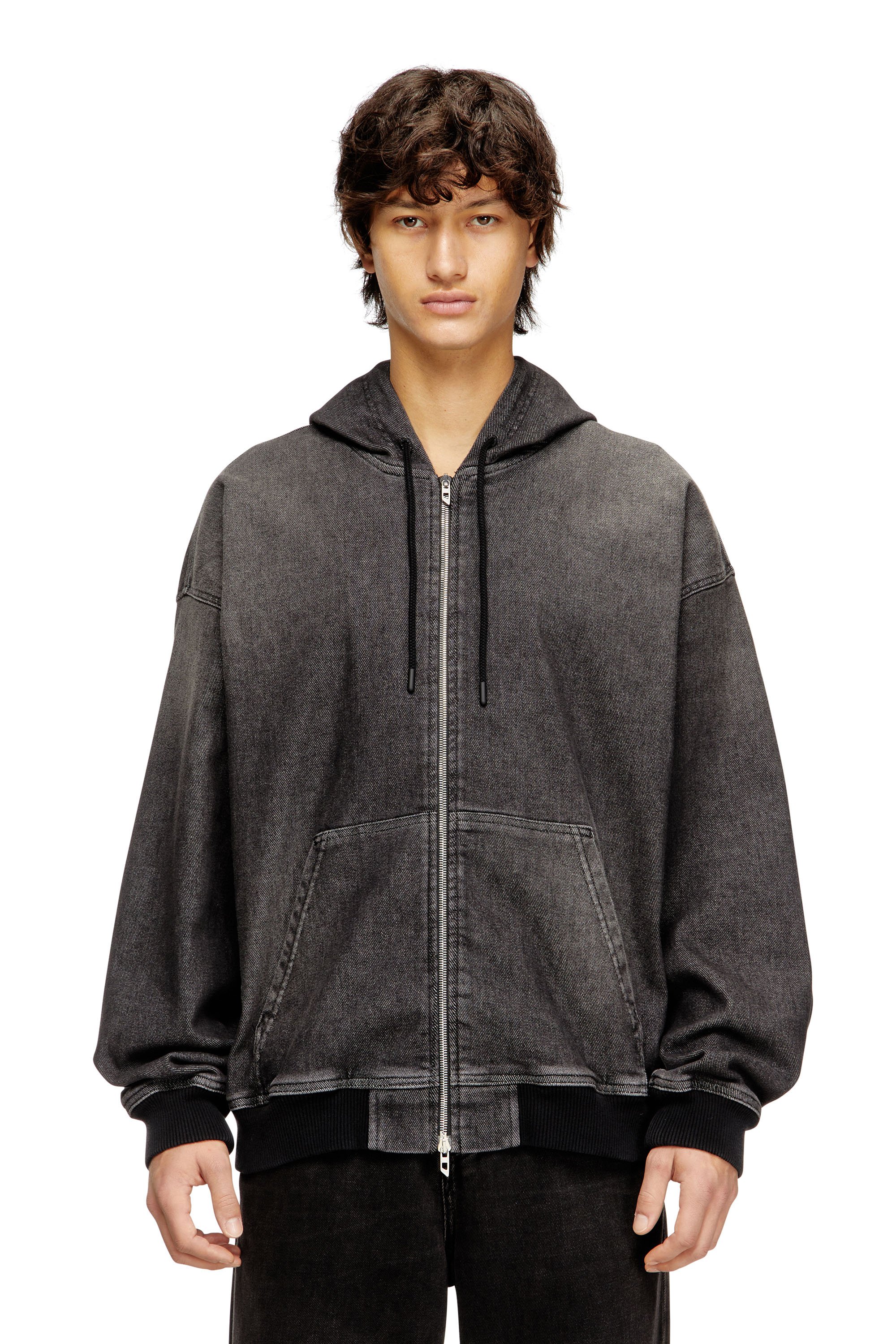 Diesel - D-GIRI-S TRACK, Unisex's Zipped hoodie in dirt-effect Track Denim in ブラック - 2