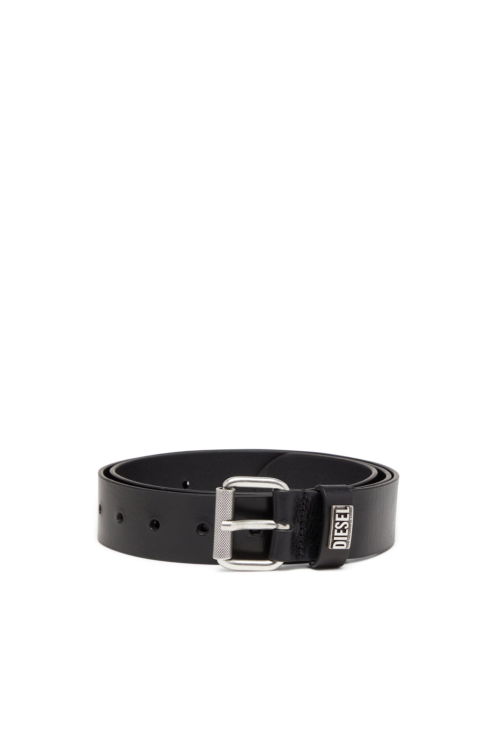 Diesel - B-BISCOTTO-LOOP II, Male's 3.5 cm leather belt with branded metal buckle in ブラック - 1