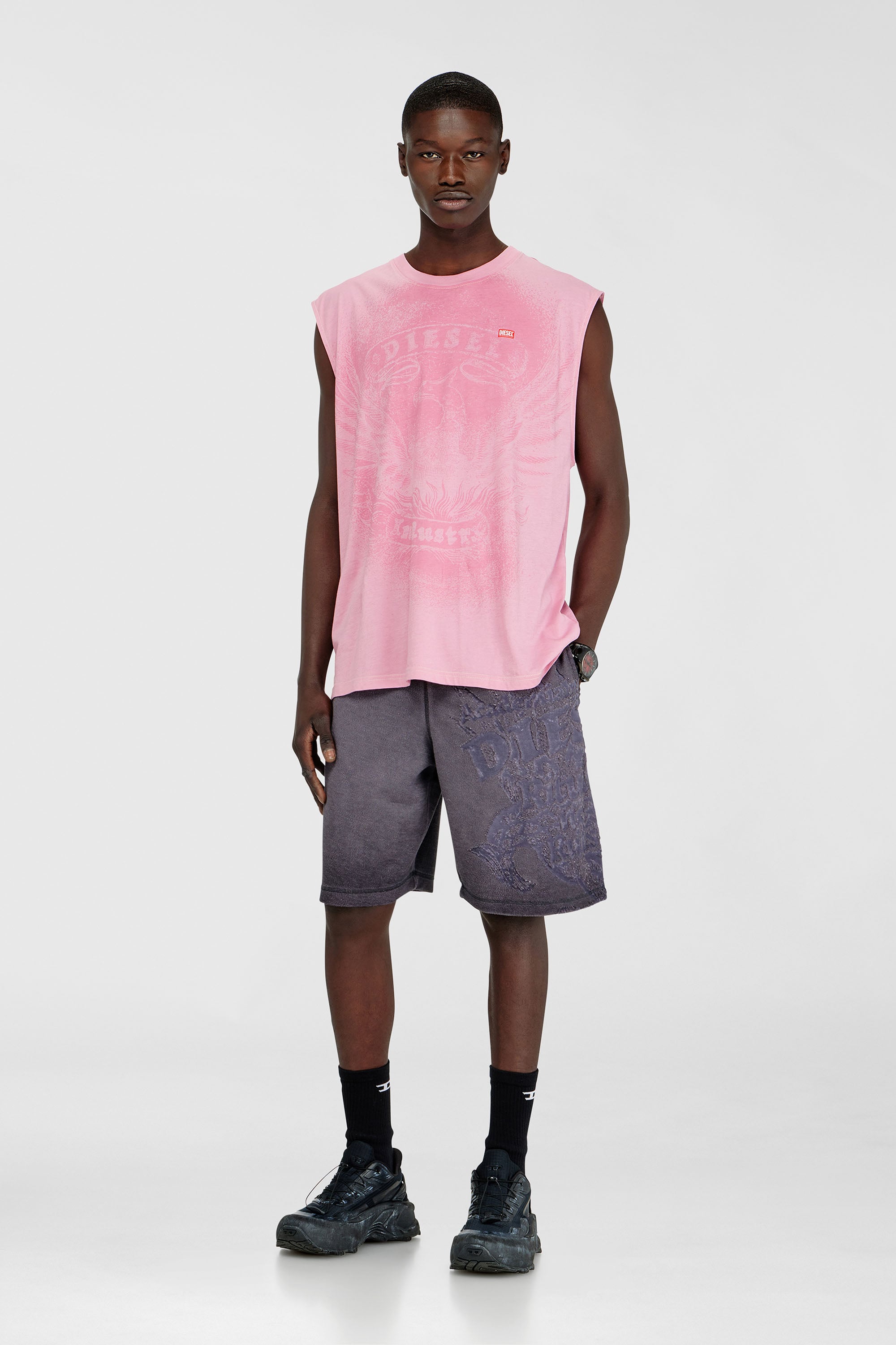Diesel - T-BOXT-SL-NOTCH, Male's スリーブレストップ in ピンク / ホワイト - 2