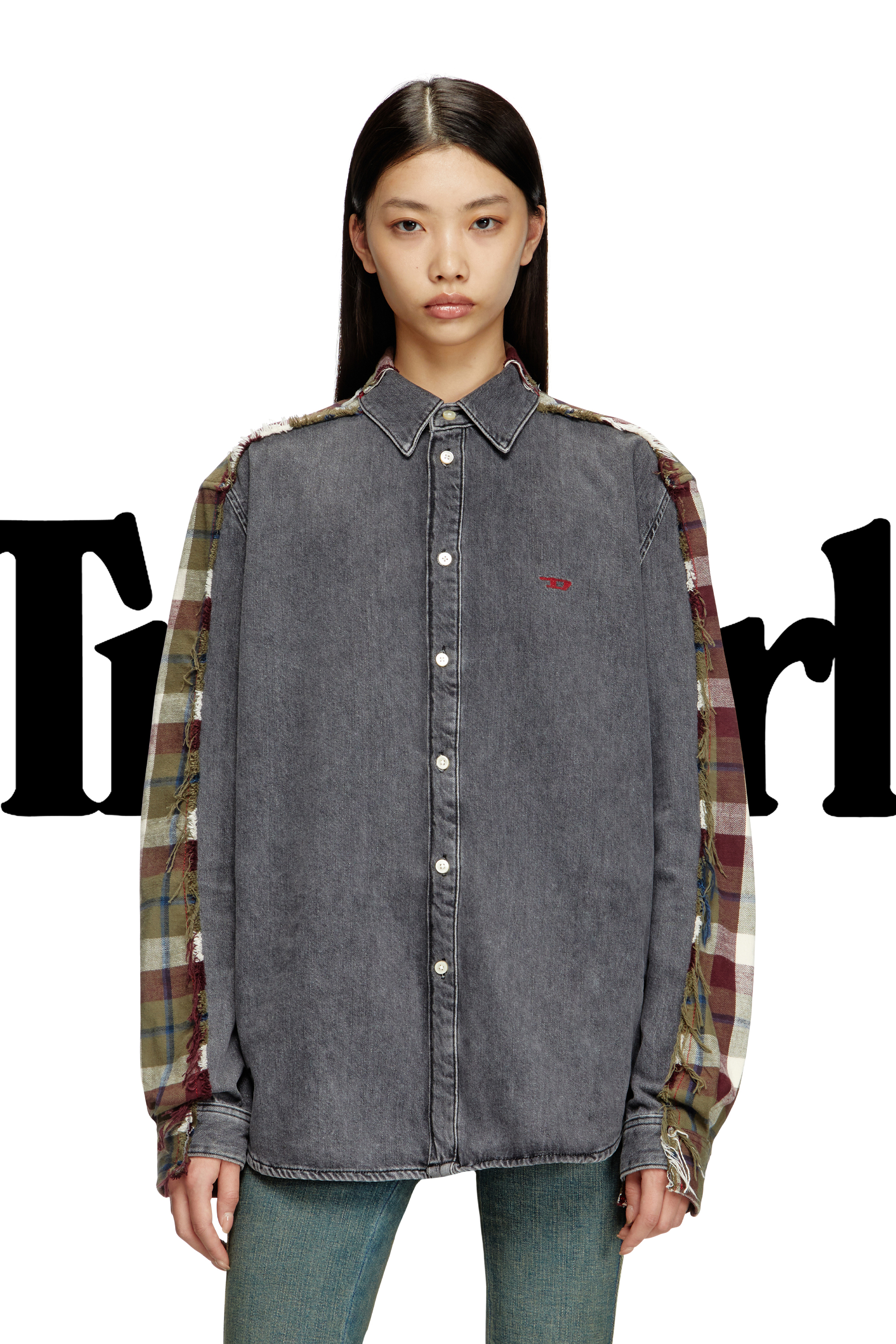 Diesel - Shirt Dieseloves 7A, Unisex's Denim and check shirt in グレー/レッド - 7