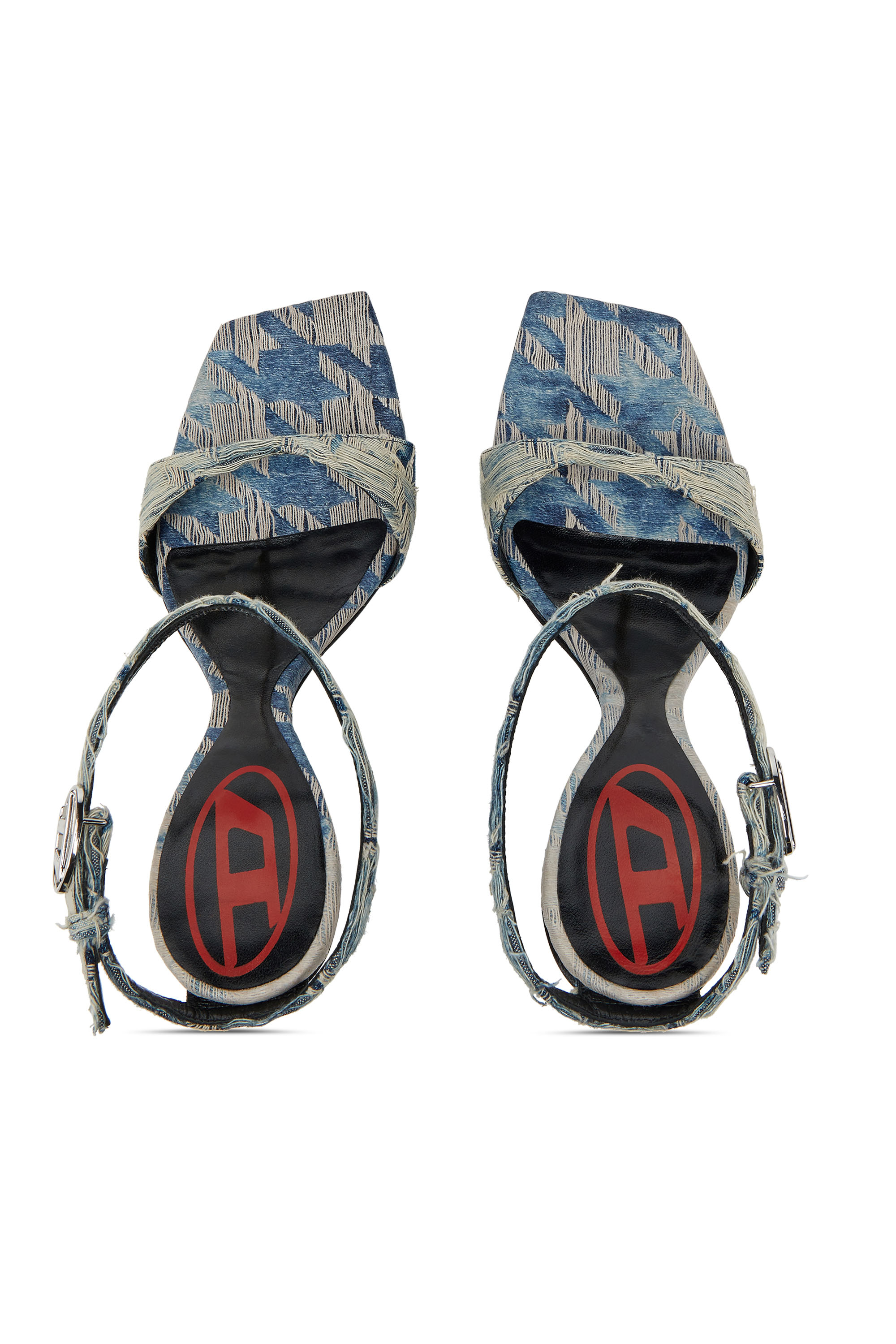 Diesel - D-AMBER SANDAL WEDGE, Female's D-Amber-Wedge sandals in jacquard denim in ライトブルー - 5